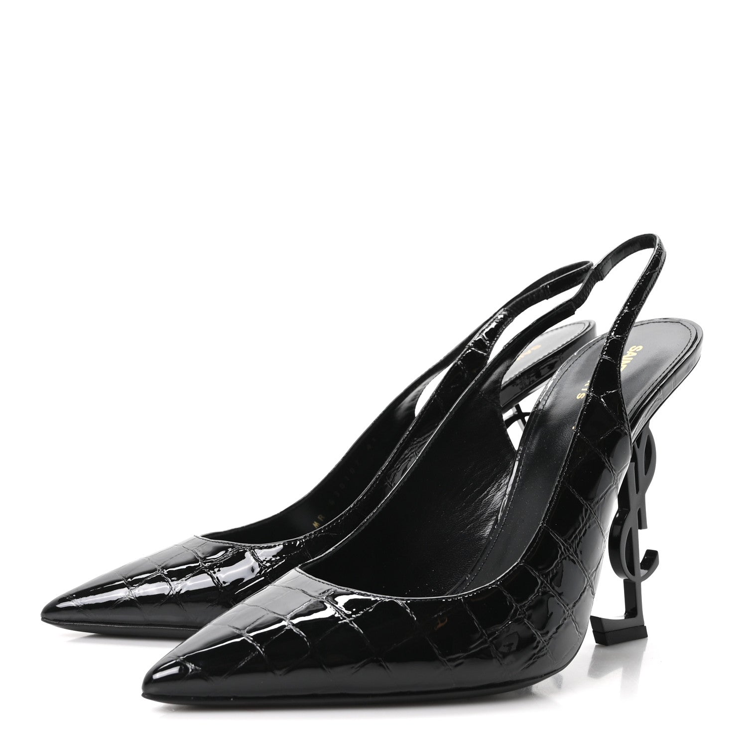 Saint Laurent Patent Crocodile Embossed Opyum 110 Slingback 41 Black 4 of 10