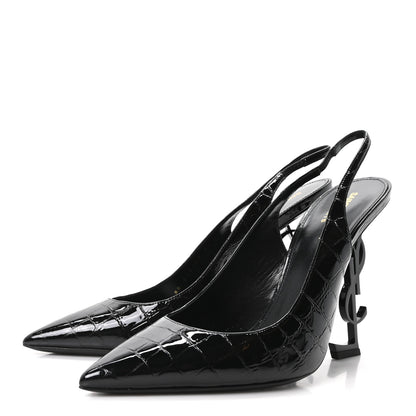 Saint Laurent Patent Crocodile Embossed Opyum 110 Slingback 41 Black 4 of 10