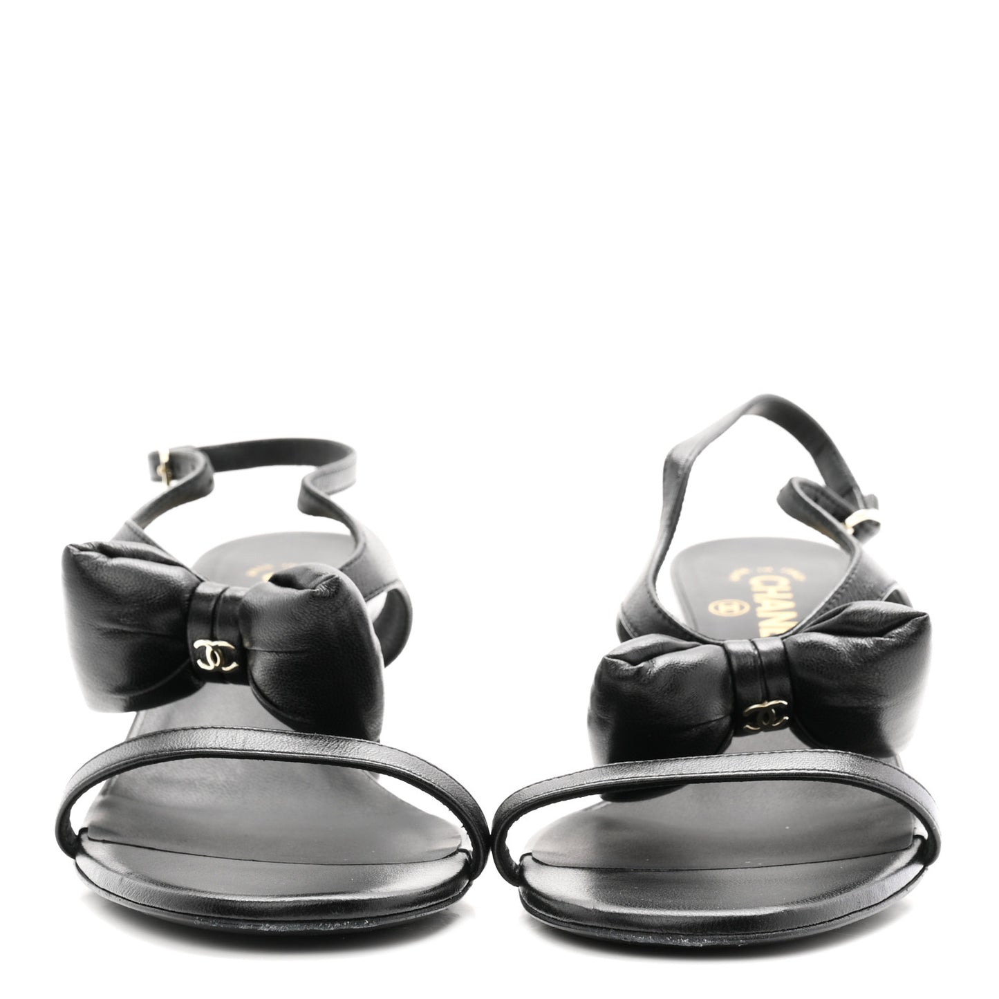 Lambskin CC Bow 55mm Sandals 38.5 Black