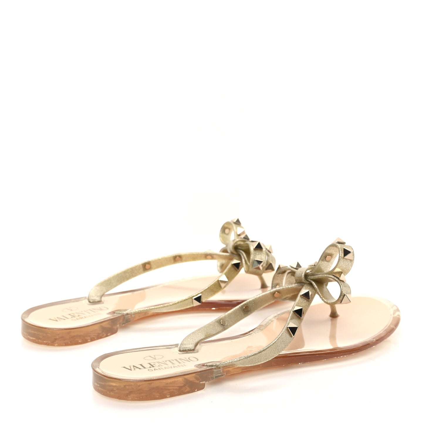 PVC Jelly Glitter Rockstud Bow Thong Sandals 39 Oro
