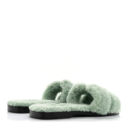 Hermes Woolskin Oran Sandals 35 Vert D’eau 5 of 8