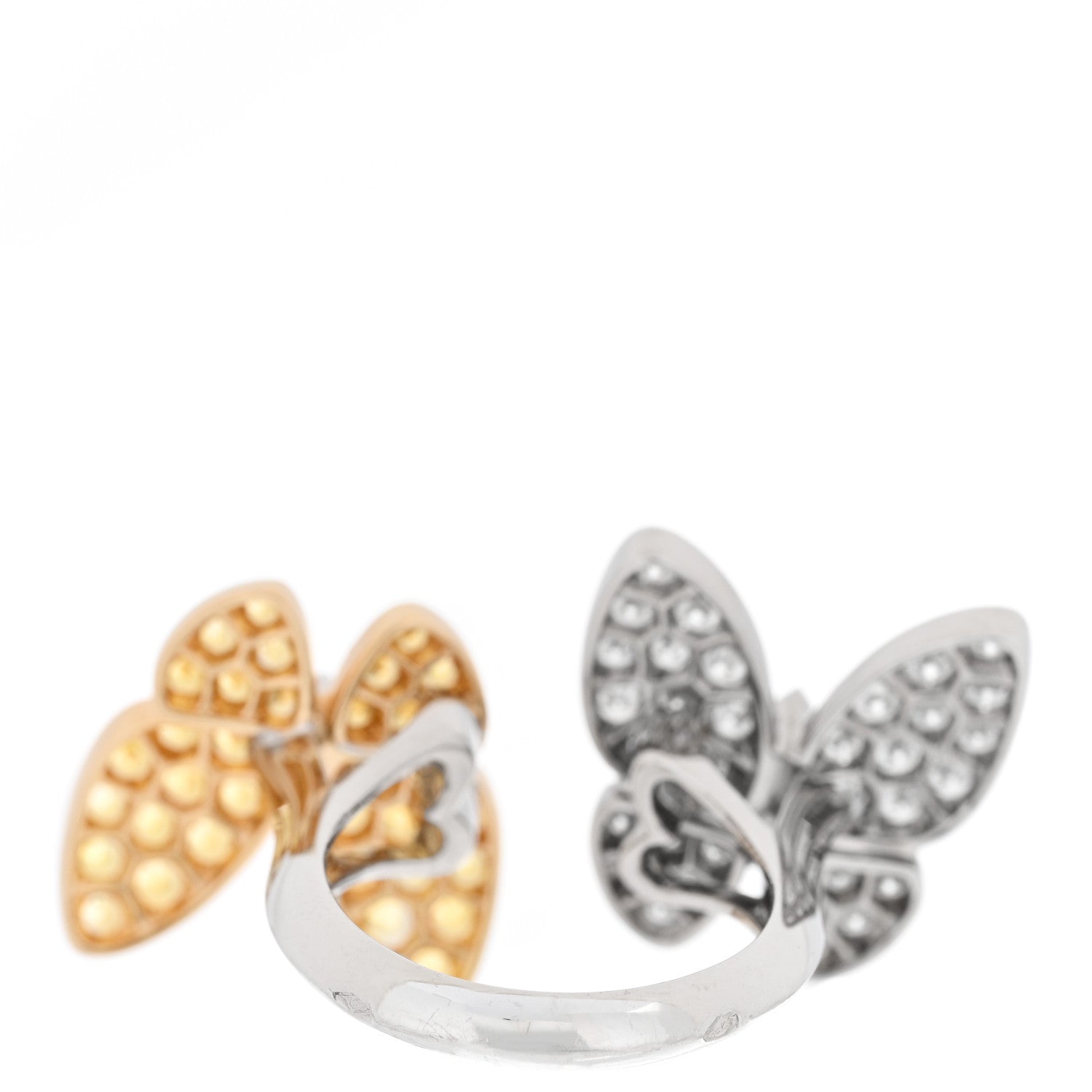 Van Cleef & Arpels 18K White Yellow Gold Diamond Yellow Sapphire Two Butterfly Between The Finger Ring 49 5 3 of 6