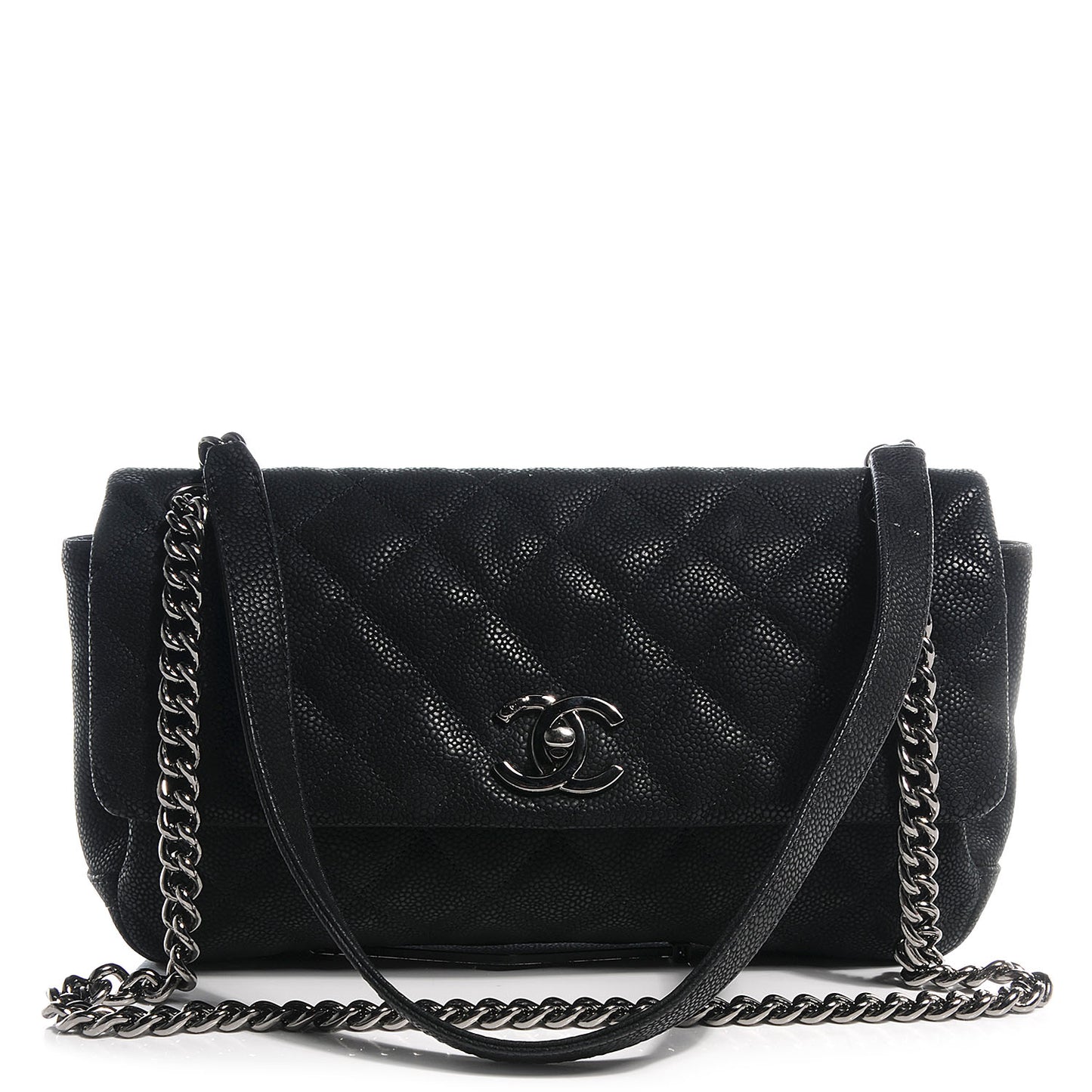 Iridescent Caviar Small Lady Pearly Flap Black