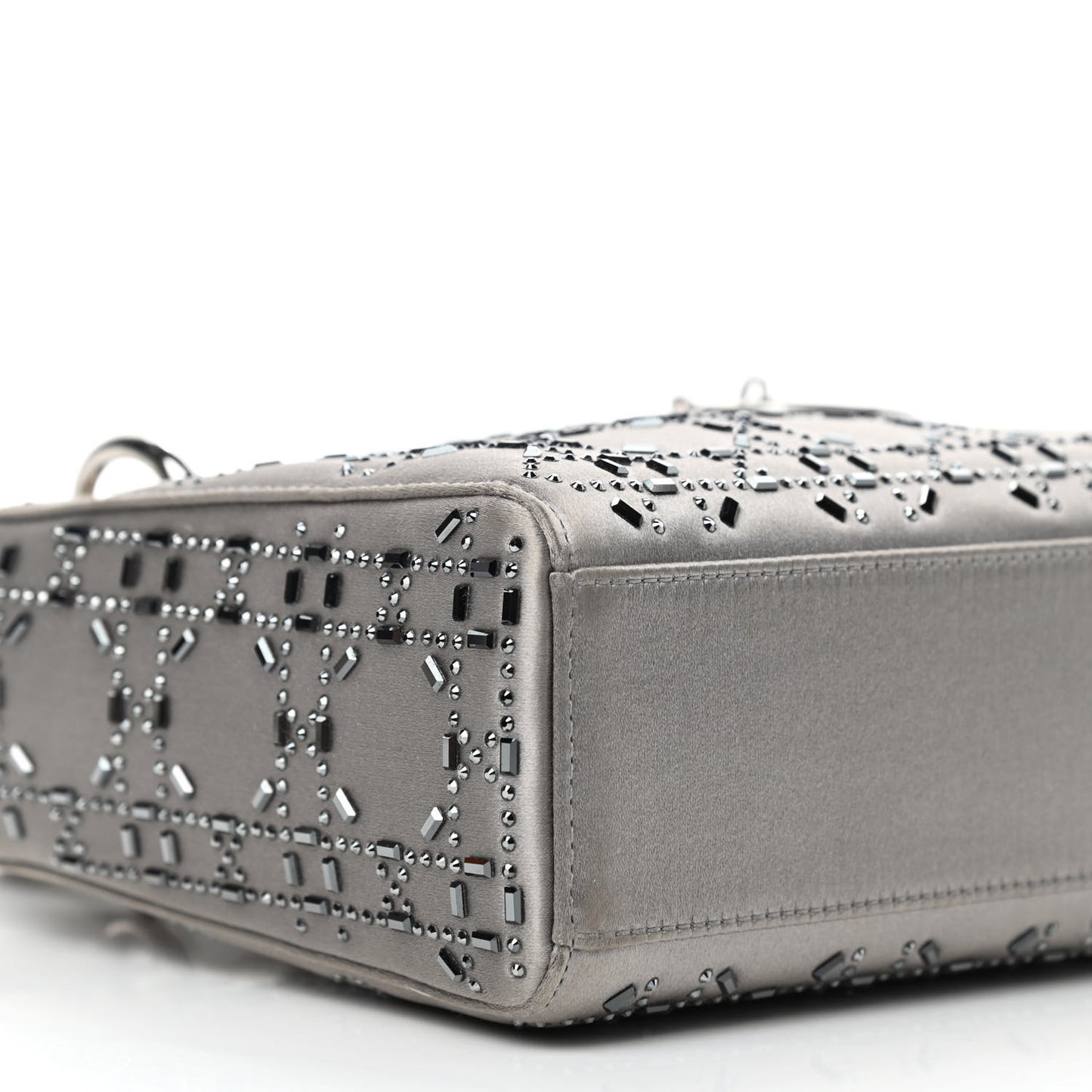 Satin Crystal Cannage Mini Lady Dior Gray