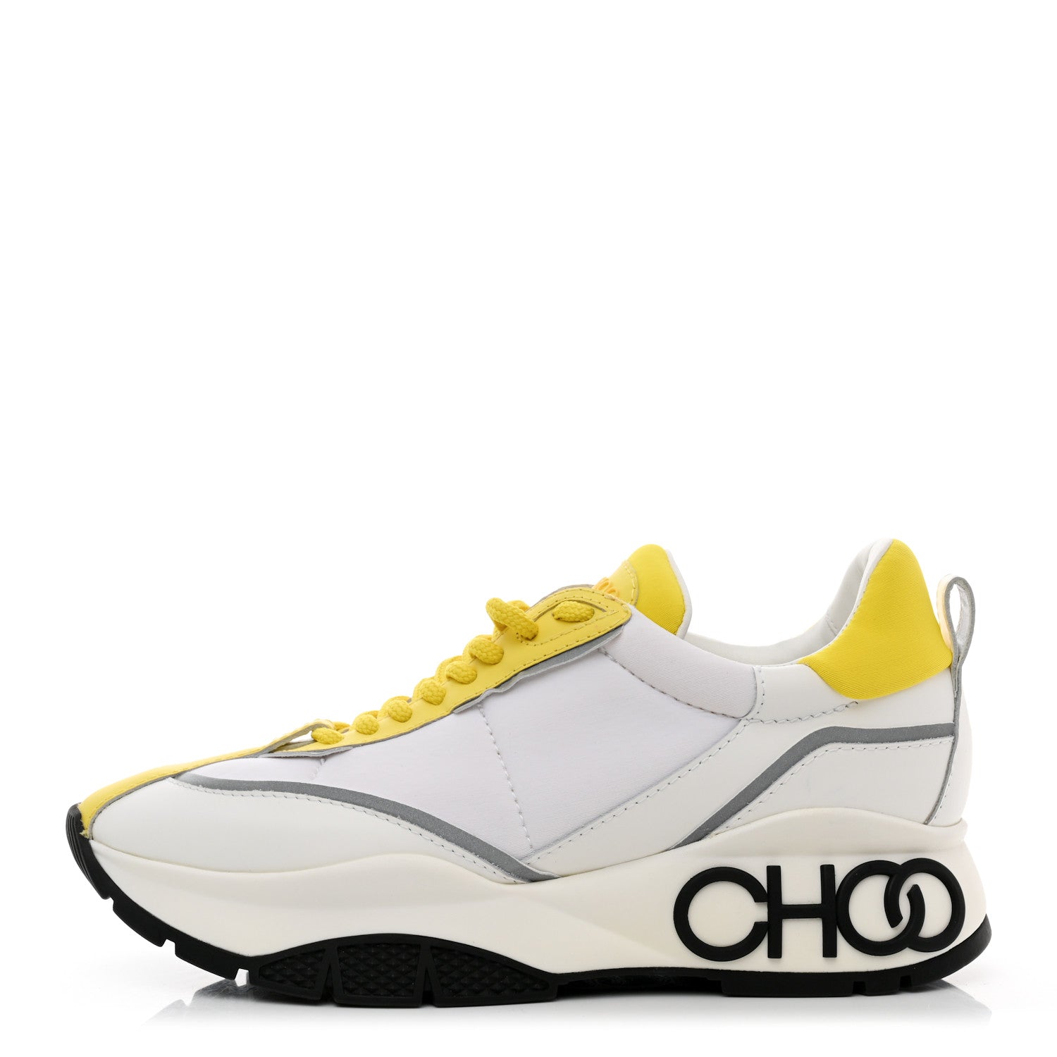 Jimmy Choo Calfskin Neoprene Raine Sneakers 37 White Yellow 1 of 9