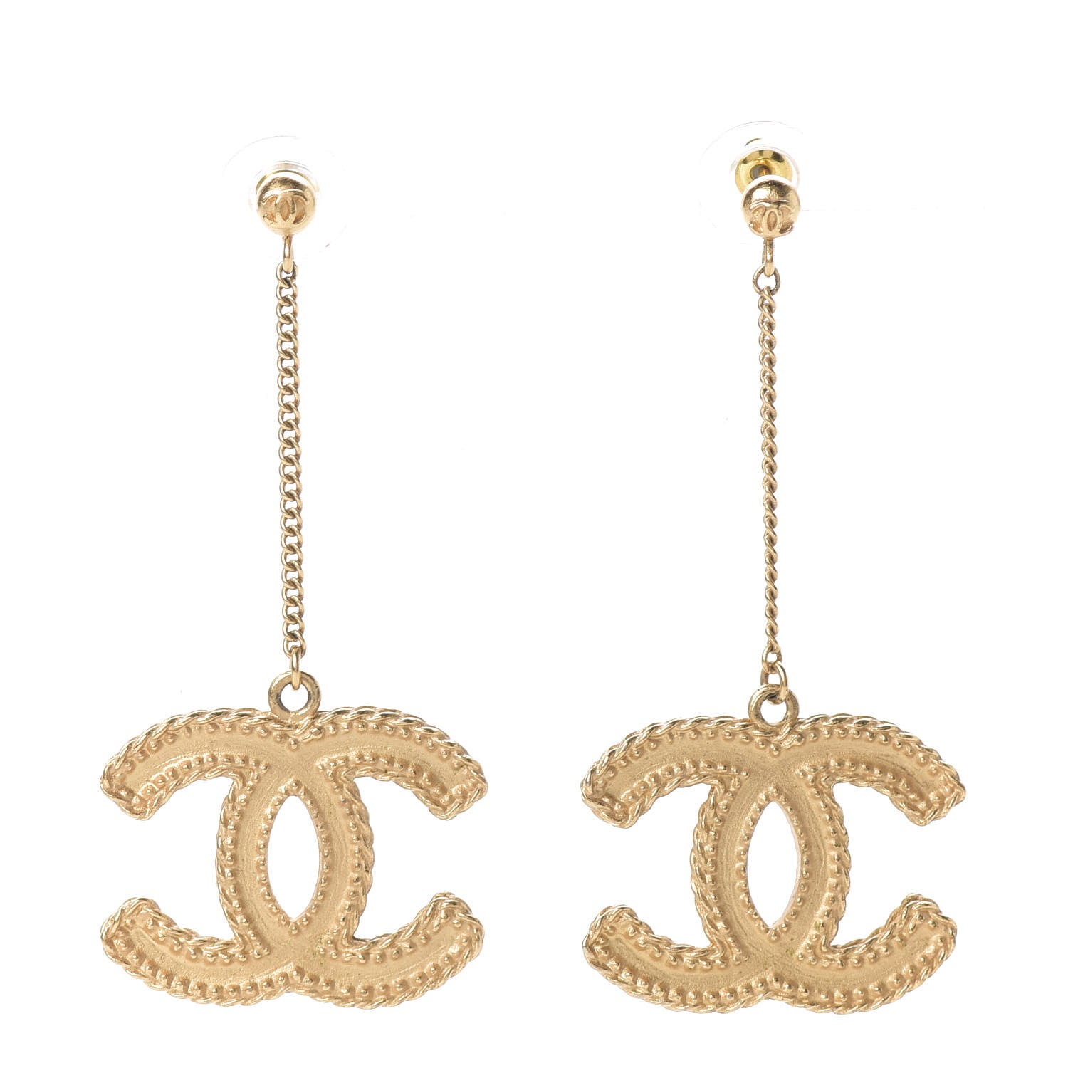 Chanel CC Drop Earrings Matte Gold 1 of 4