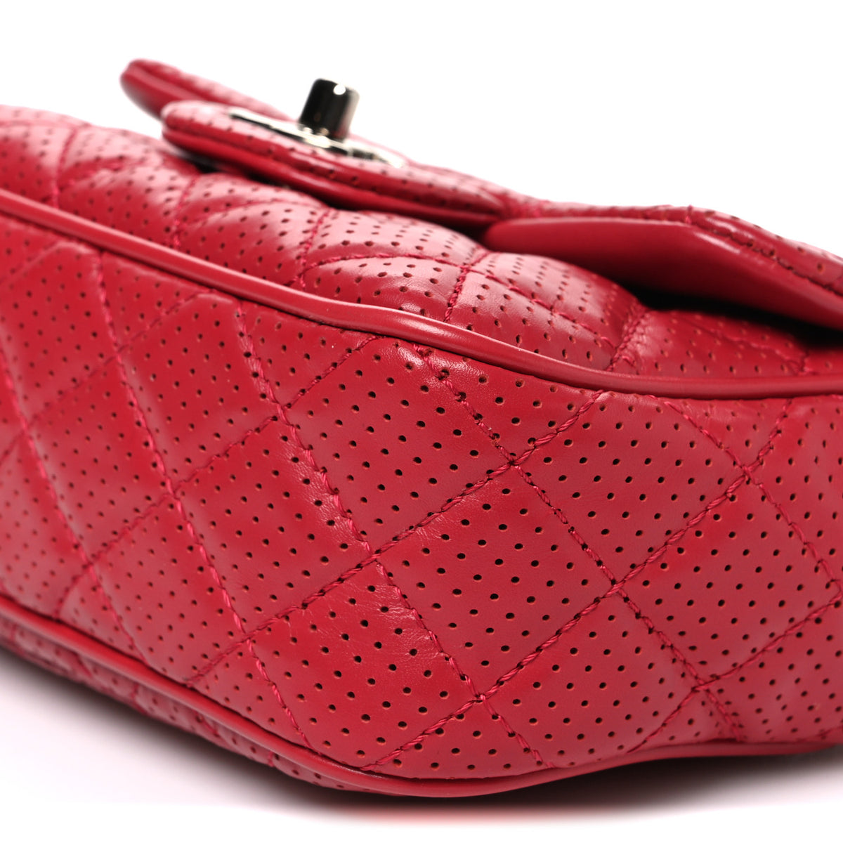 Chanel Lambskin Perforated Mini Rectangular Flap Dark Pink 10 of 11