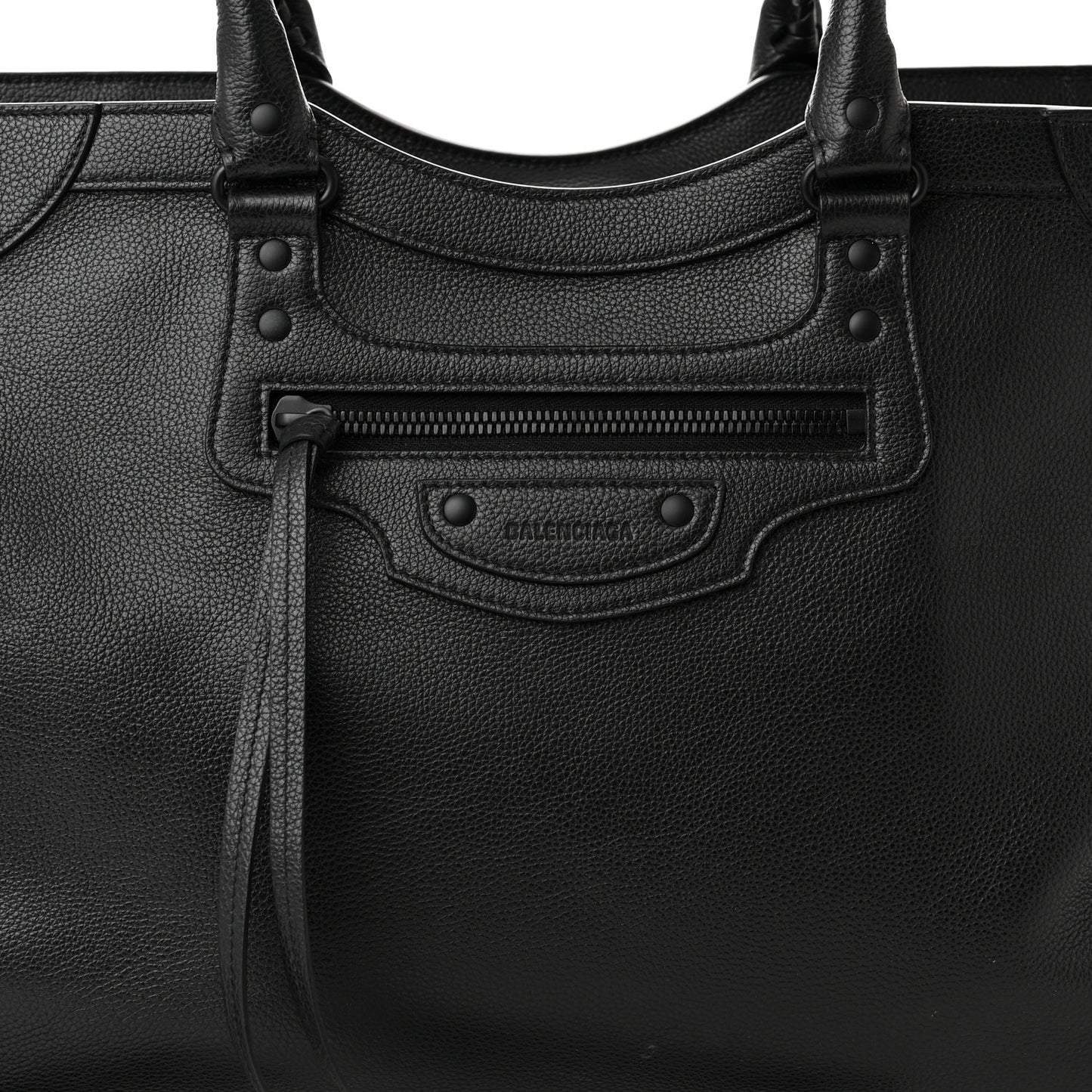 Grained Calfskin Neo Classic Black Hardware Large Top Handle Bag Black