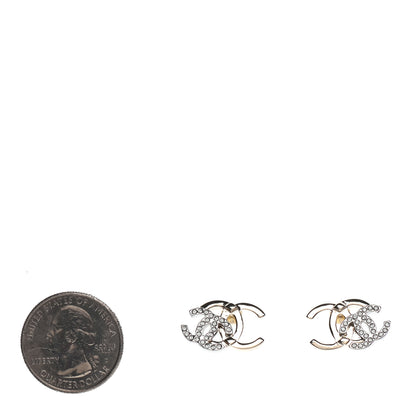 Chanel Crystal Double CC Earrings Gold Silver 2 of 4