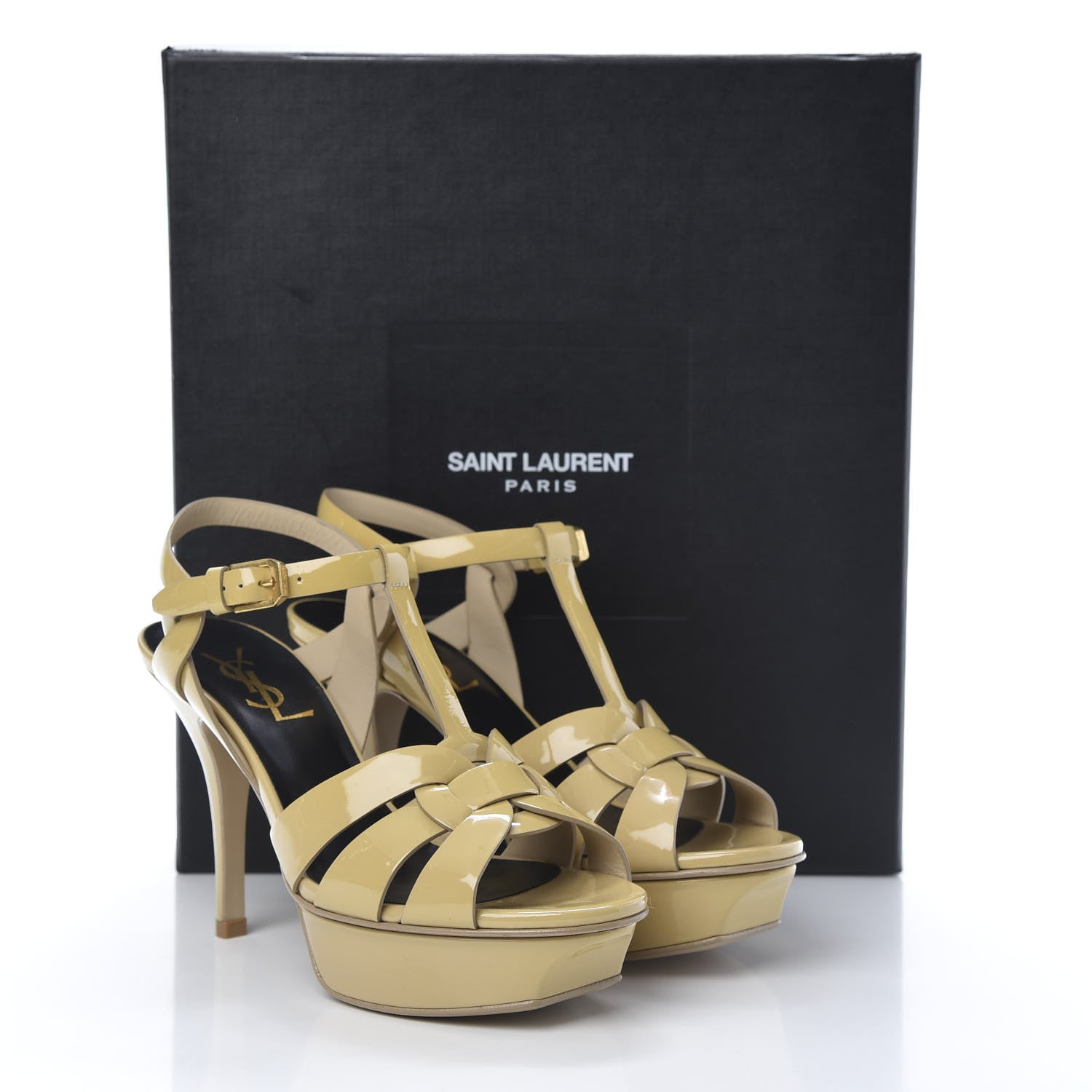 Saint Laurent Patent Tribute 75 Platform Sandals 35 Nude Powder 9 of 9