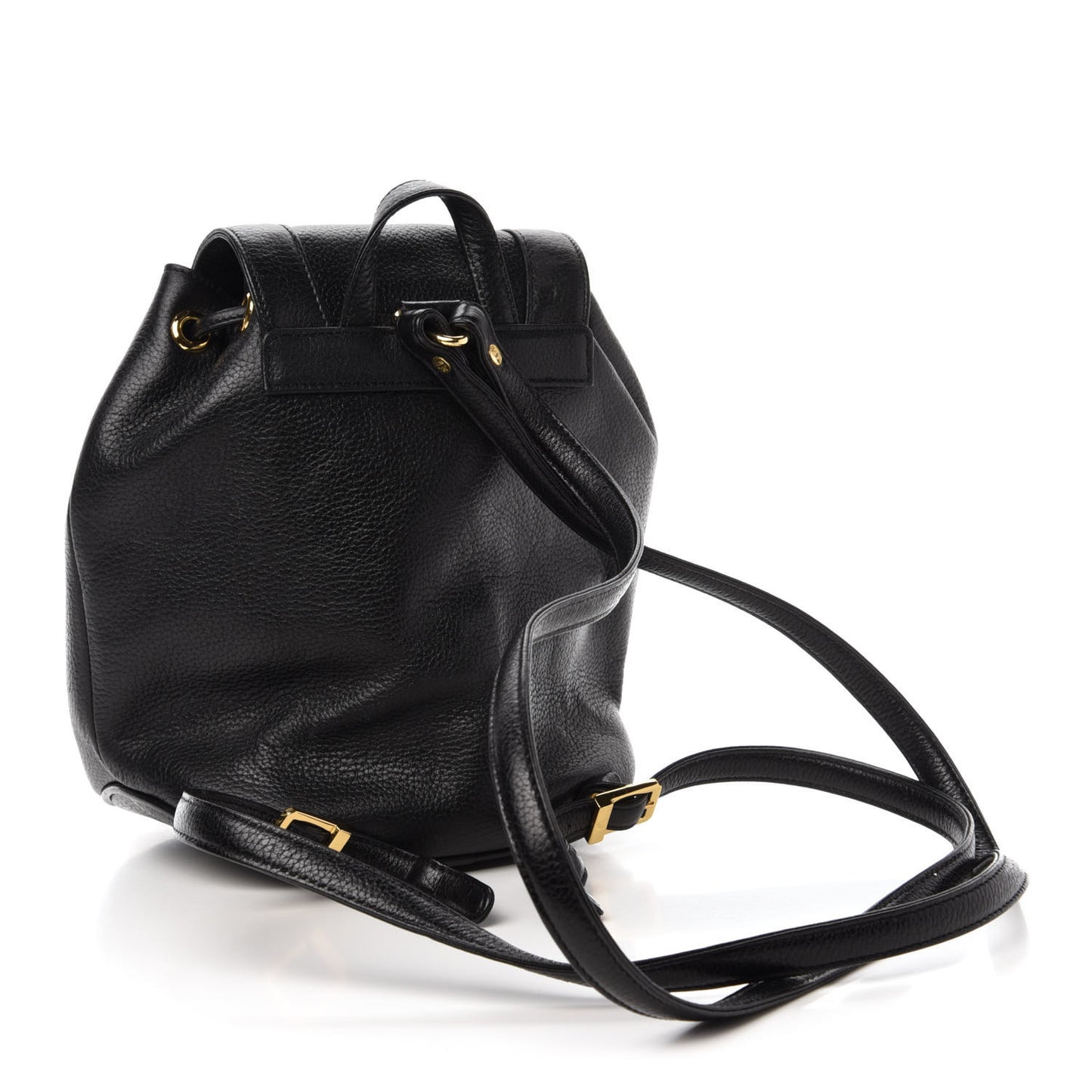 Grained Calfskin Studded Drawstring Backpack Black