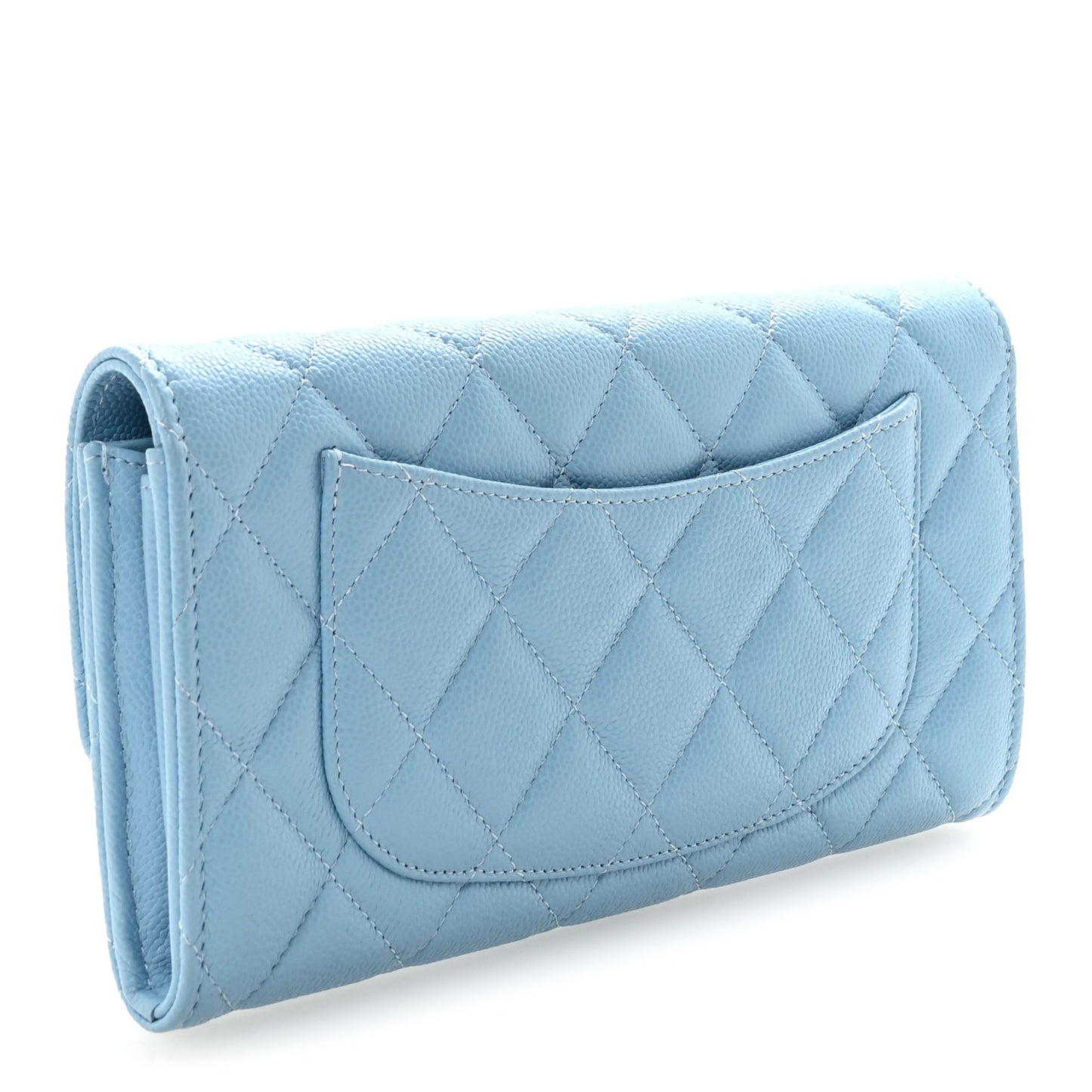 Caviar Quilted Large Gusset Flap Wallet Light Blue