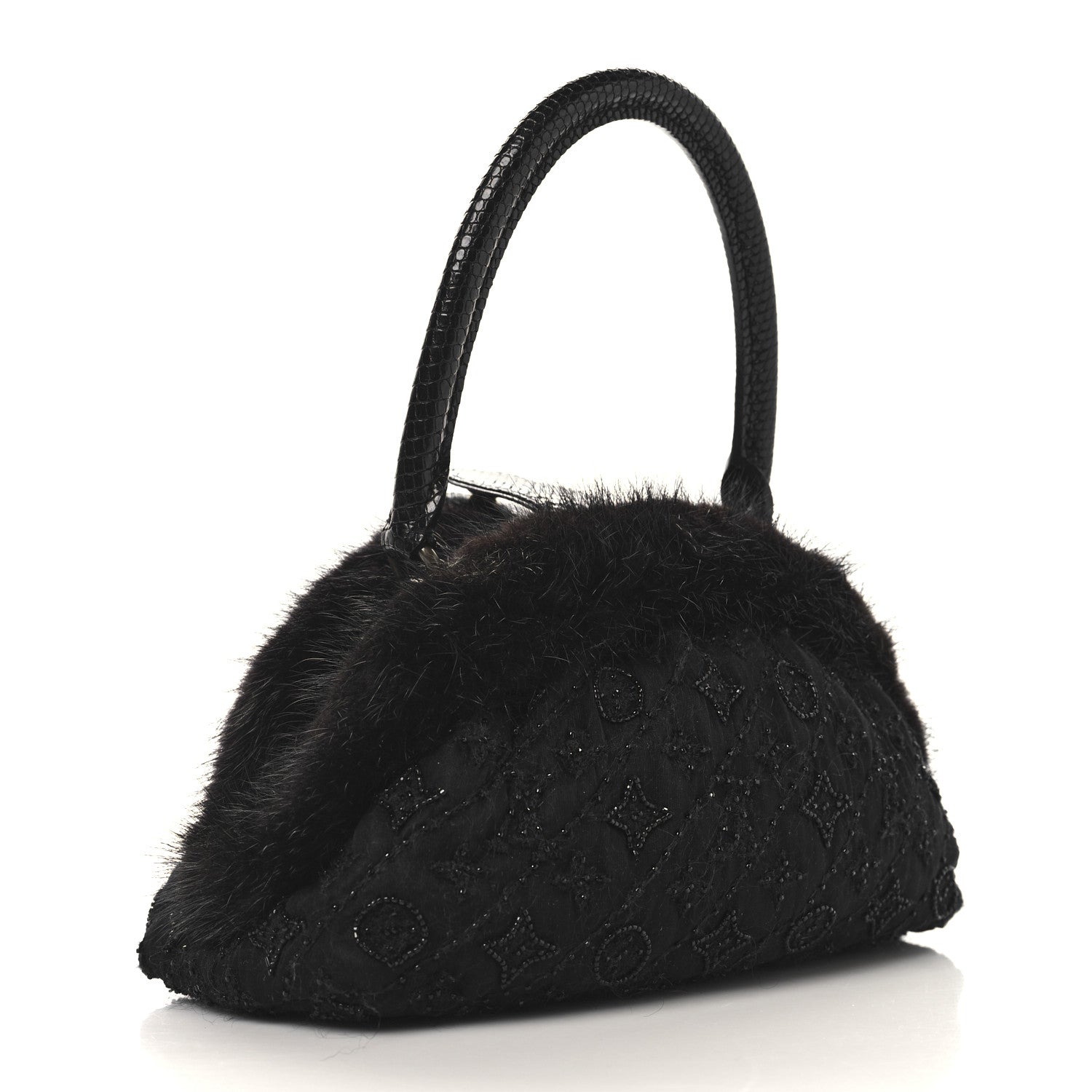 Louis Vuitton Mousseline Mink Lizard Beaded Demi Lune MM Black 3 of 9