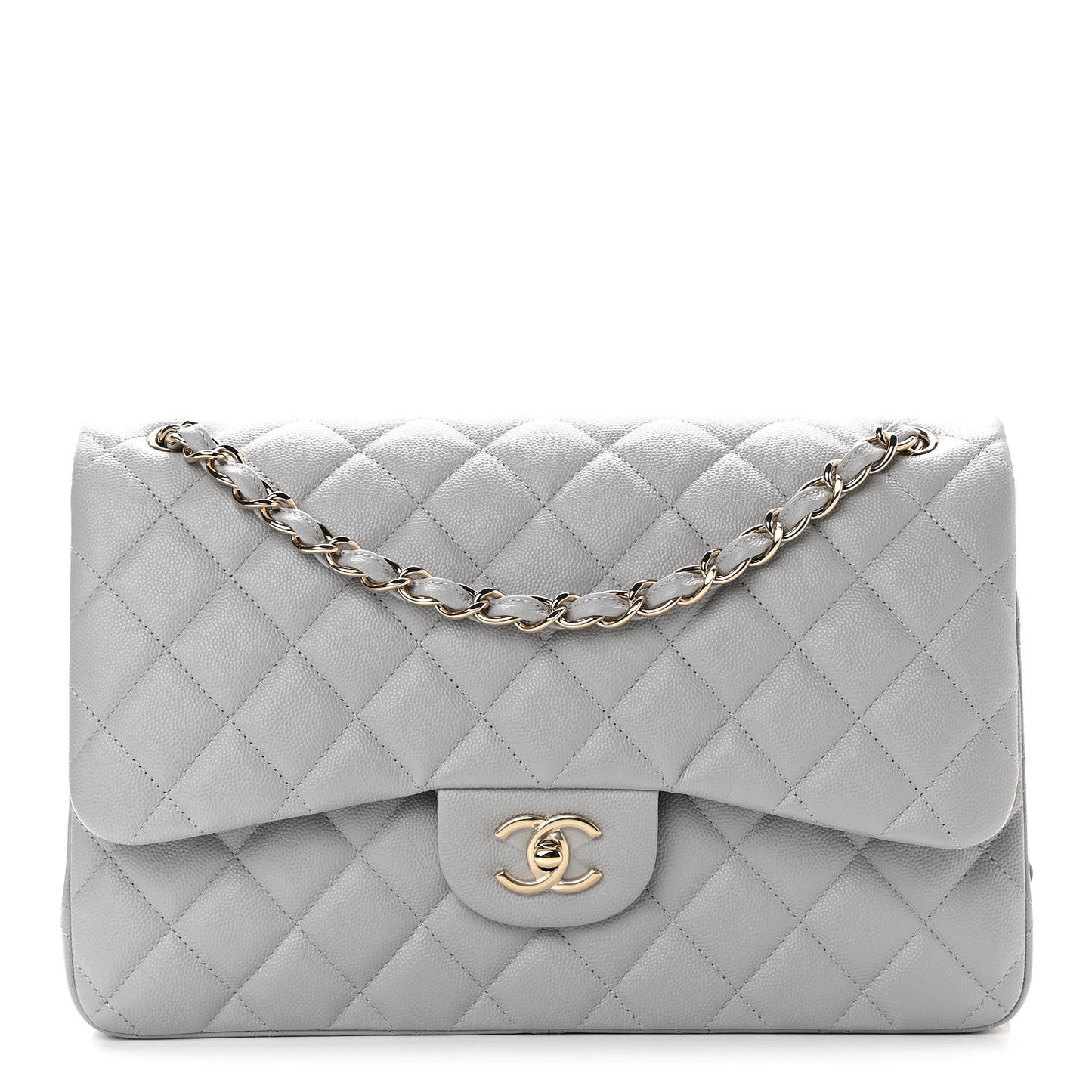 Caviar Quilted Jumbo Double Flap Grey