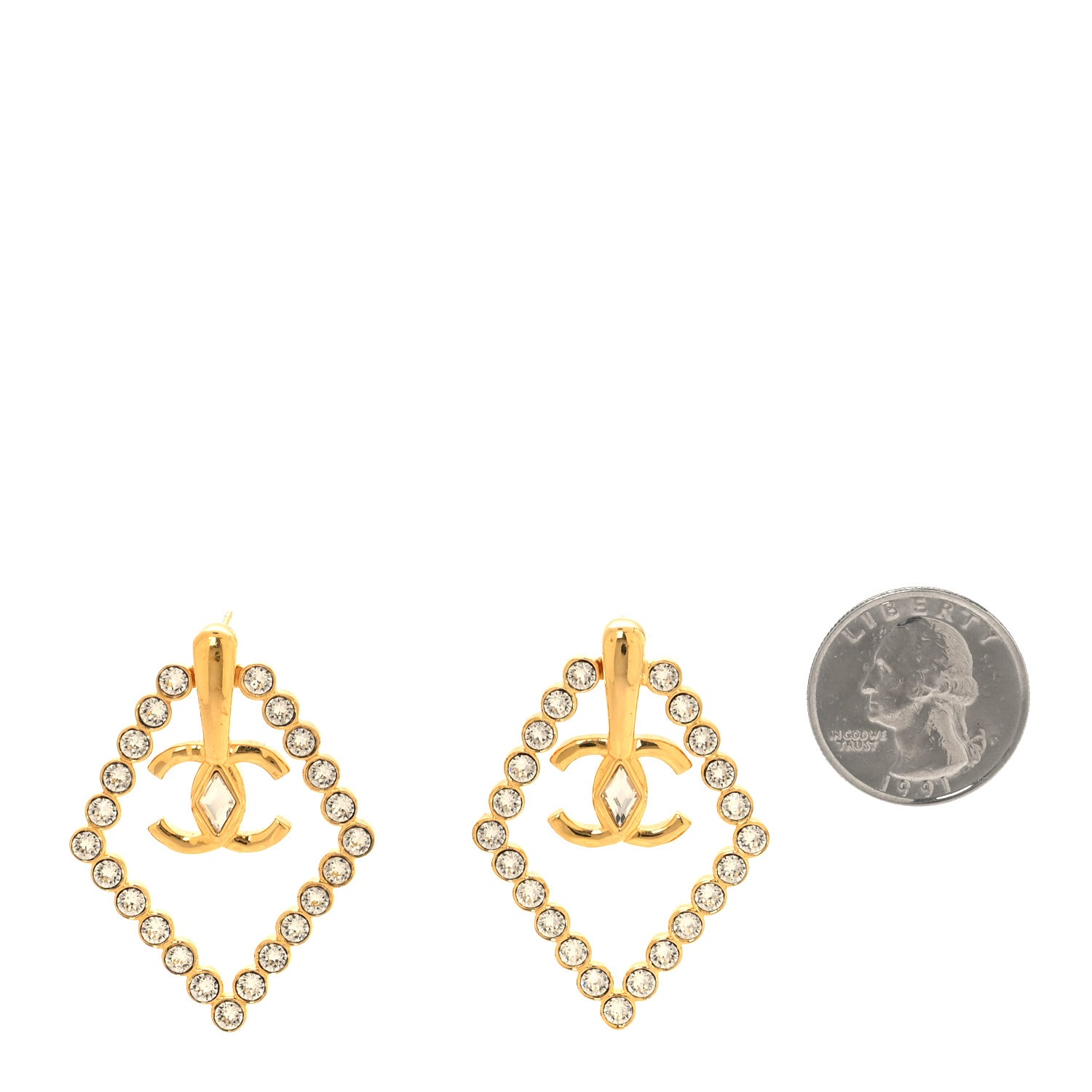 Chanel Crystal Diamond CC Earrings Gold 2 of 5