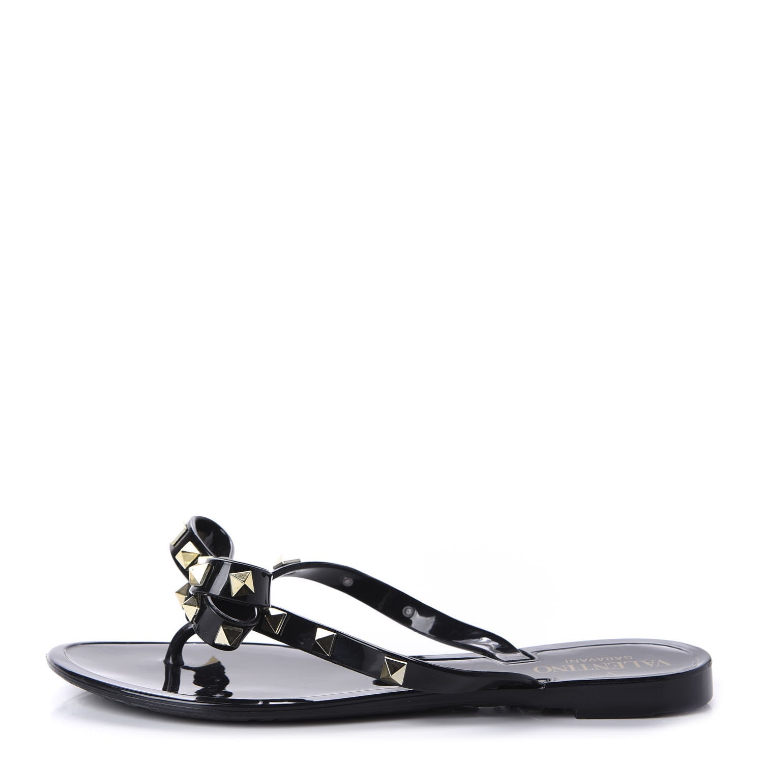 Valentino Garavani PVC Jelly Rockstud Bow Thong Sandals 36 Black 1 of 8
