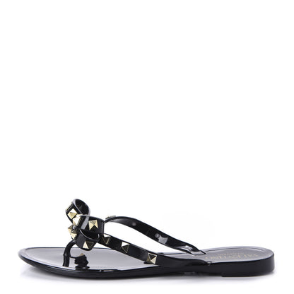 Valentino Garavani PVC Jelly Rockstud Bow Thong Sandals 36 Black 1 of 8