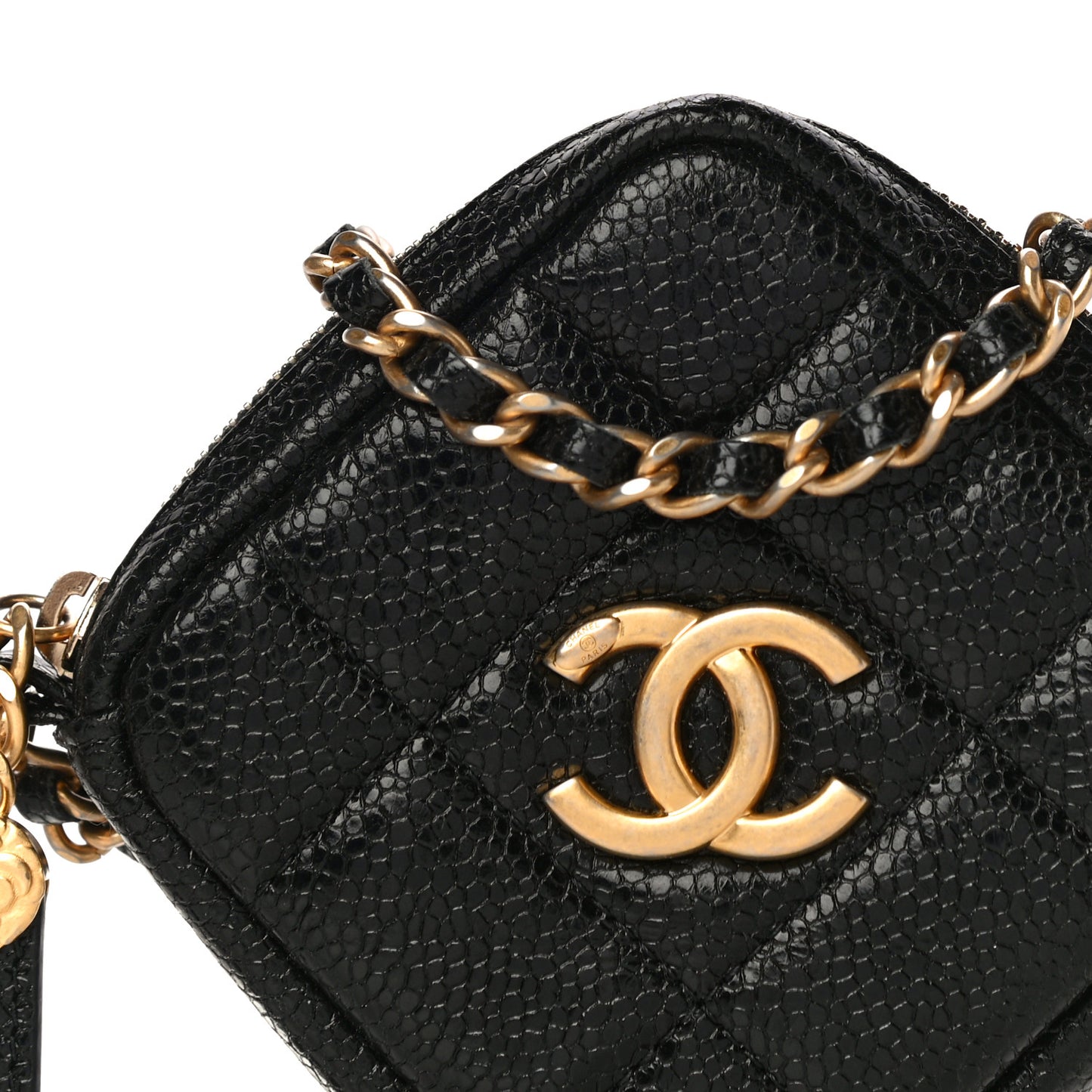 Caviar Quilted Diamond Coin Purse With Chain Black