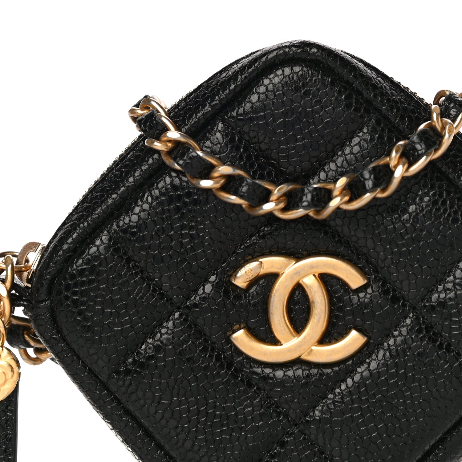 Chanel Caviar Quilted Diamond Coin Purse With Chain Black 8 of 12
