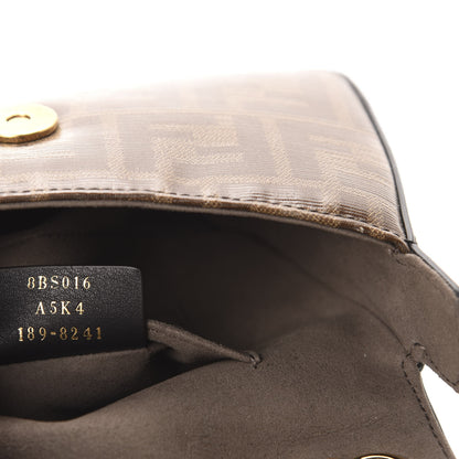 Fendi Glazed Fabric Vitello Century FF 1974 Stamp Patch Mini Double F Crossbody Bag Mogano Panna Black 9 of 10