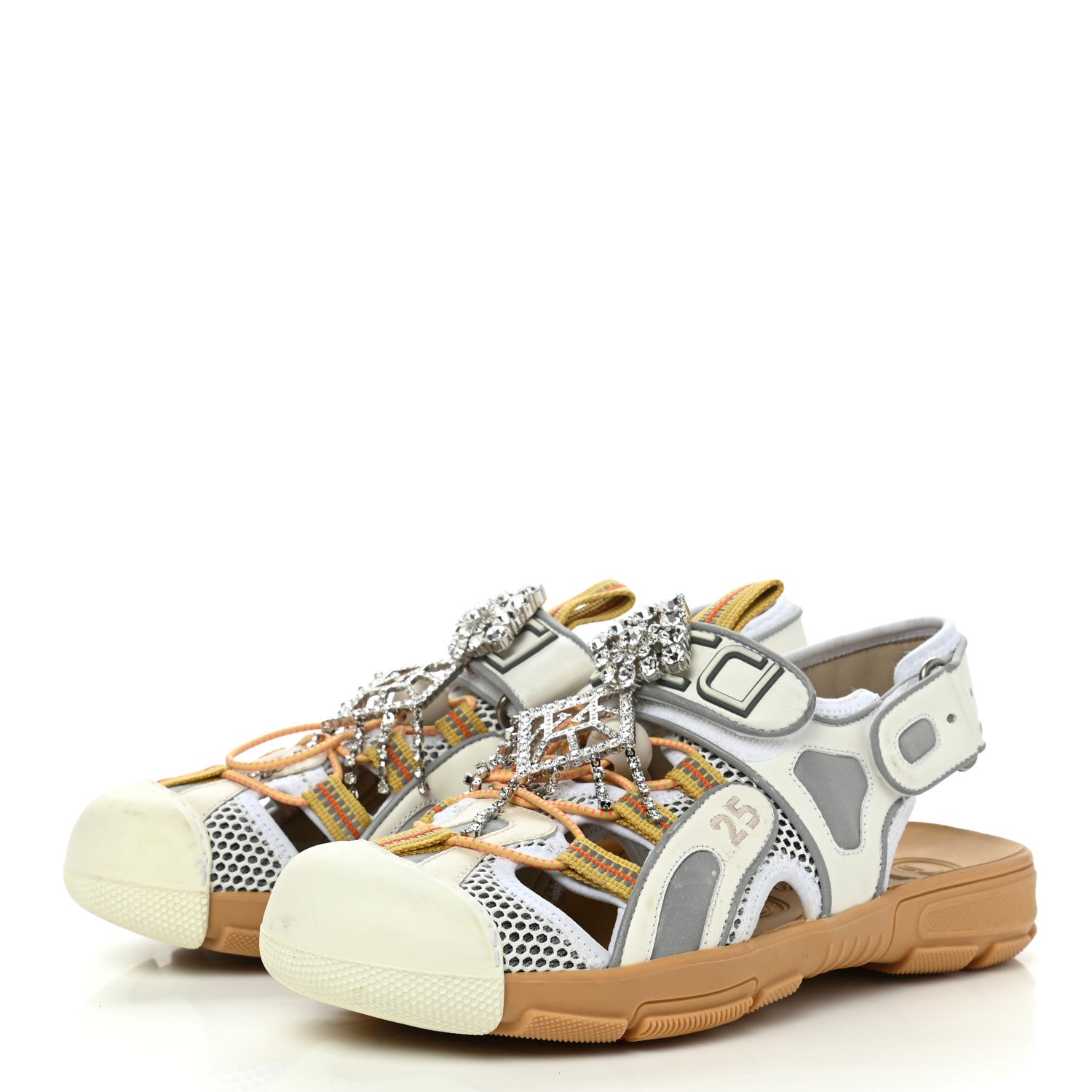 Gucci Mesh Fabric Tinsel Sport Sandals 38 White Silver 3 of 9