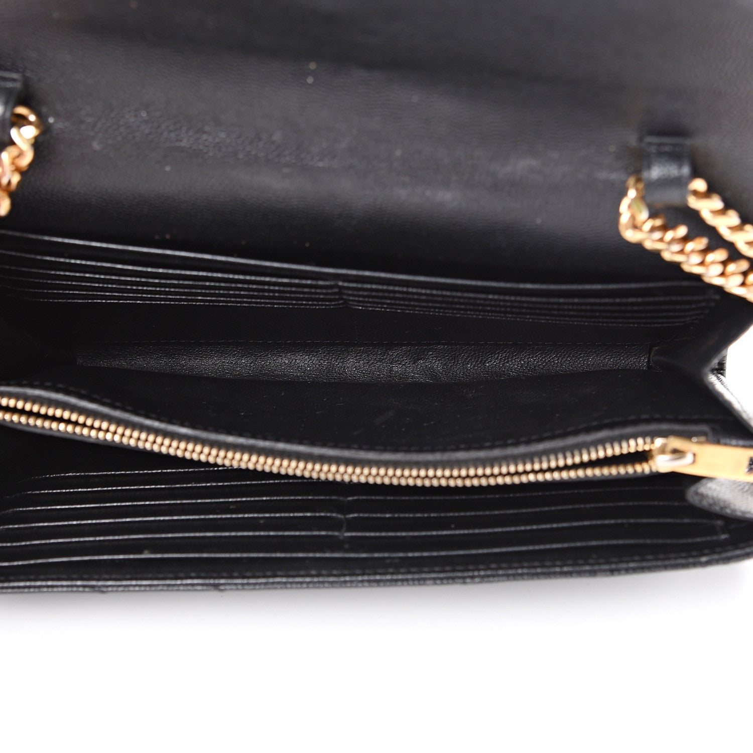 Saint Laurent Grain De Poudre Matelasse Chevron Monogram Chain Wallet Black 4 of 19