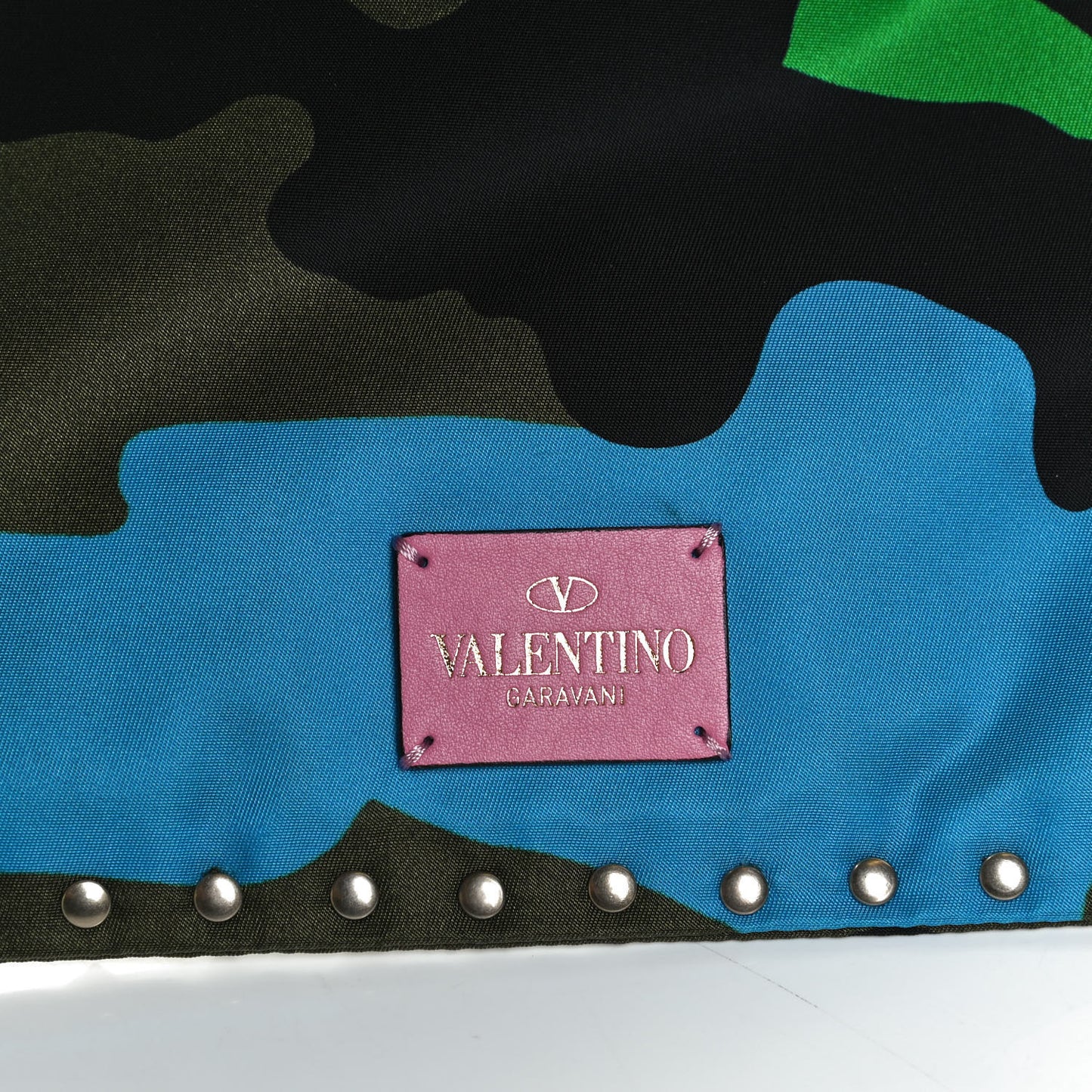 Nylon Camouflage Print Rockstud Zip Pouch Multicolor