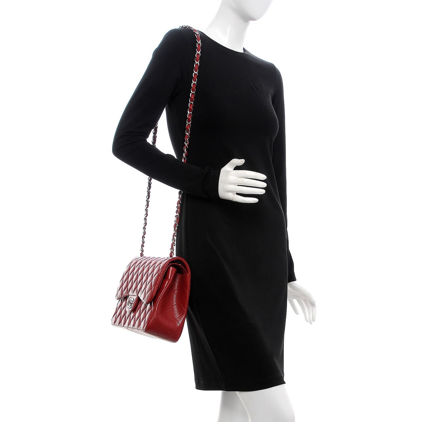 Caviar Quilted Jumbo Double Flap Red