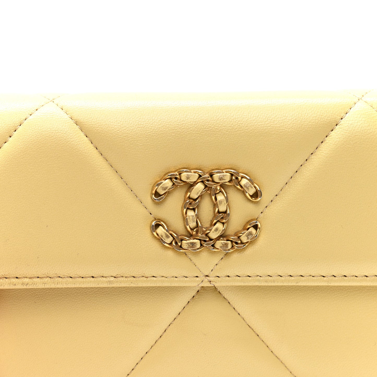 Lambskin Quilted Chanel 19 Flap Wallet Yellow