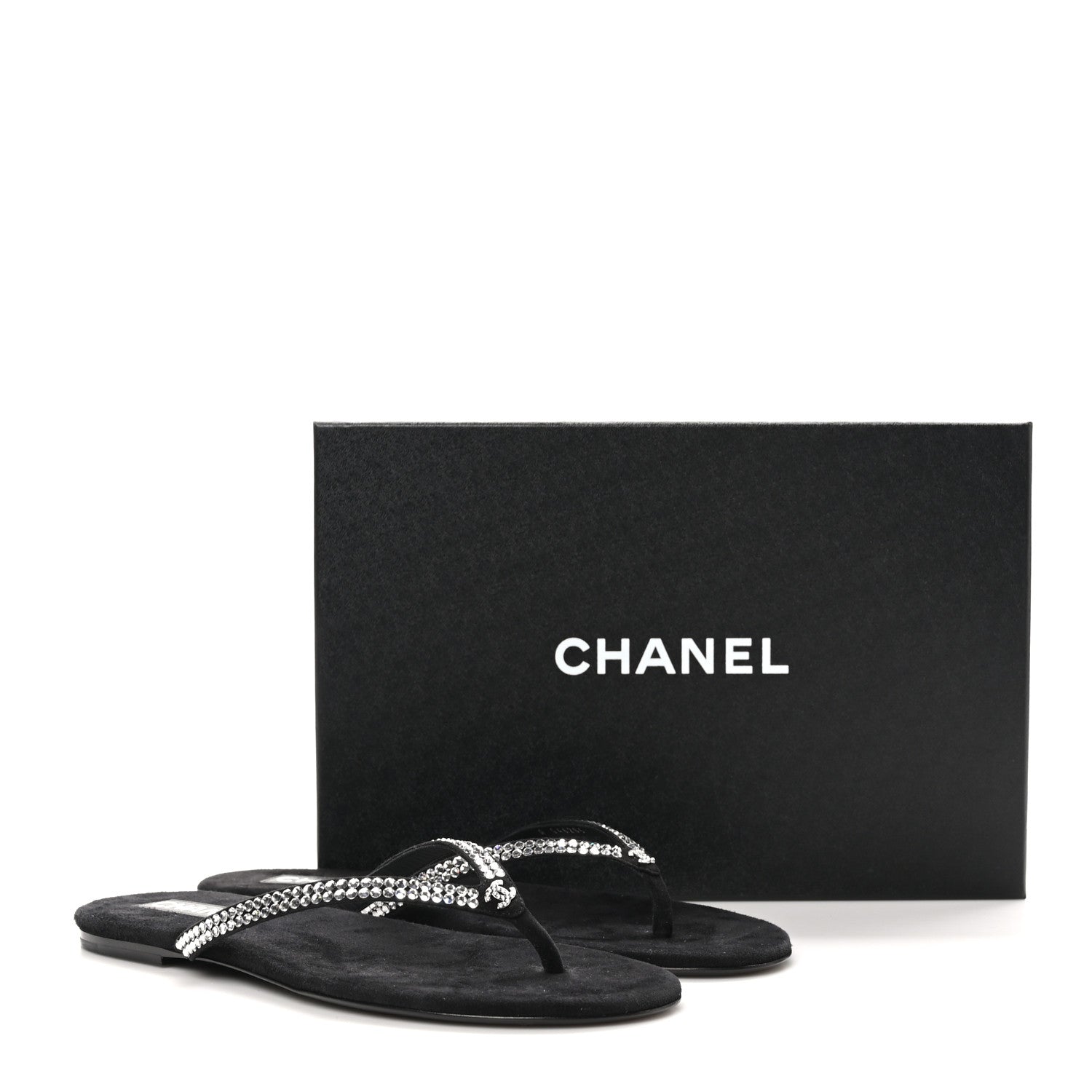 Chanel Suede Kidskin Strass CC Thong Sandals 40 Black 9 of 9