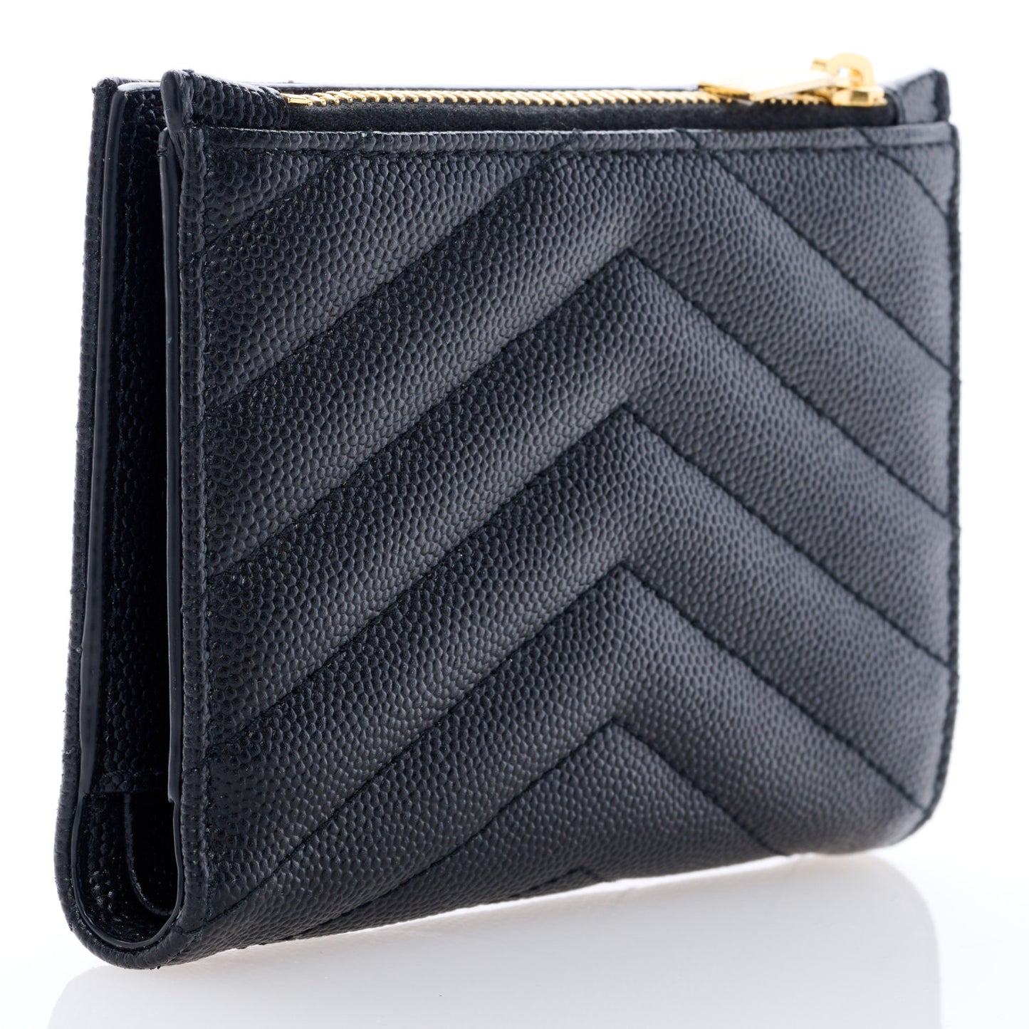 Grain De Poudre Matelasse Chevron Monogram Zipped Two-Part Wallet Black