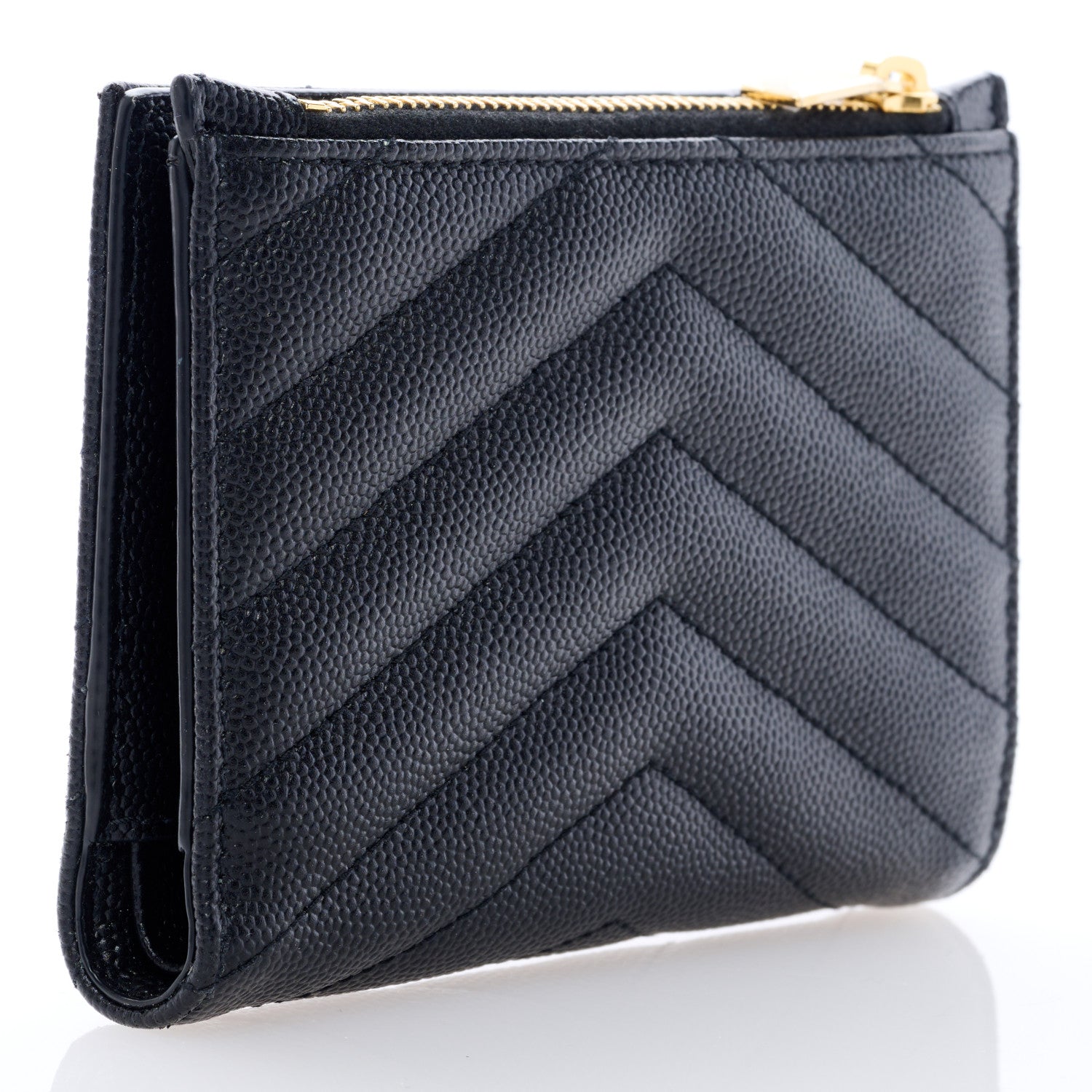 Saint Laurent Grain De Poudre Matelasse Chevron Monogram Zipped Two-Part Wallet Black 3 of 6