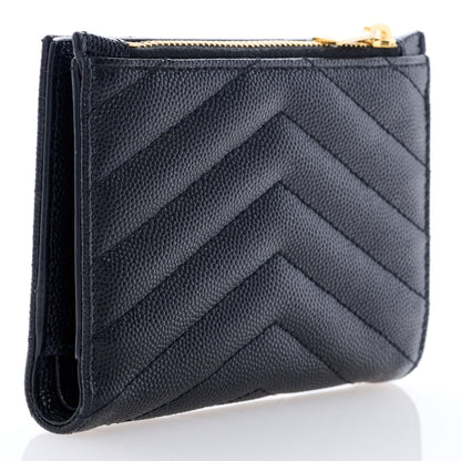 Saint Laurent Grain De Poudre Matelasse Chevron Monogram Zipped Two-Part Wallet Black 3 of 6