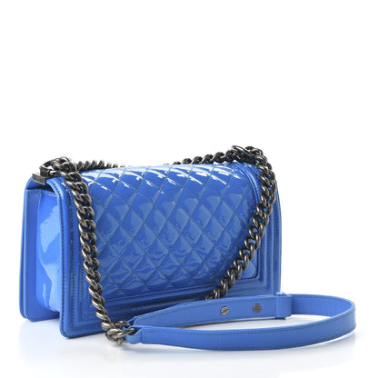 Chanel Patent Calfskin Quilted Medium Boy Flap Blue 3 of 11