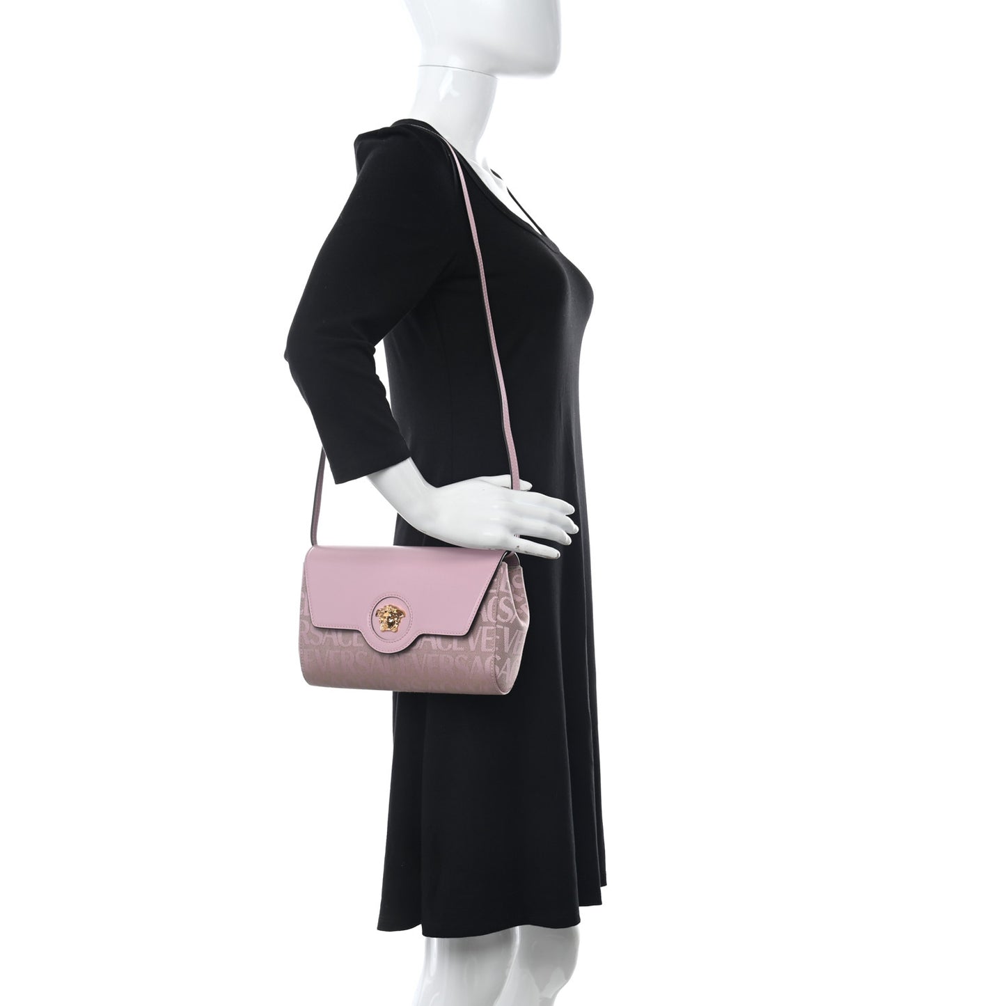 Calfskin Canvas Allover La Medusa Crossbody Bag Pink