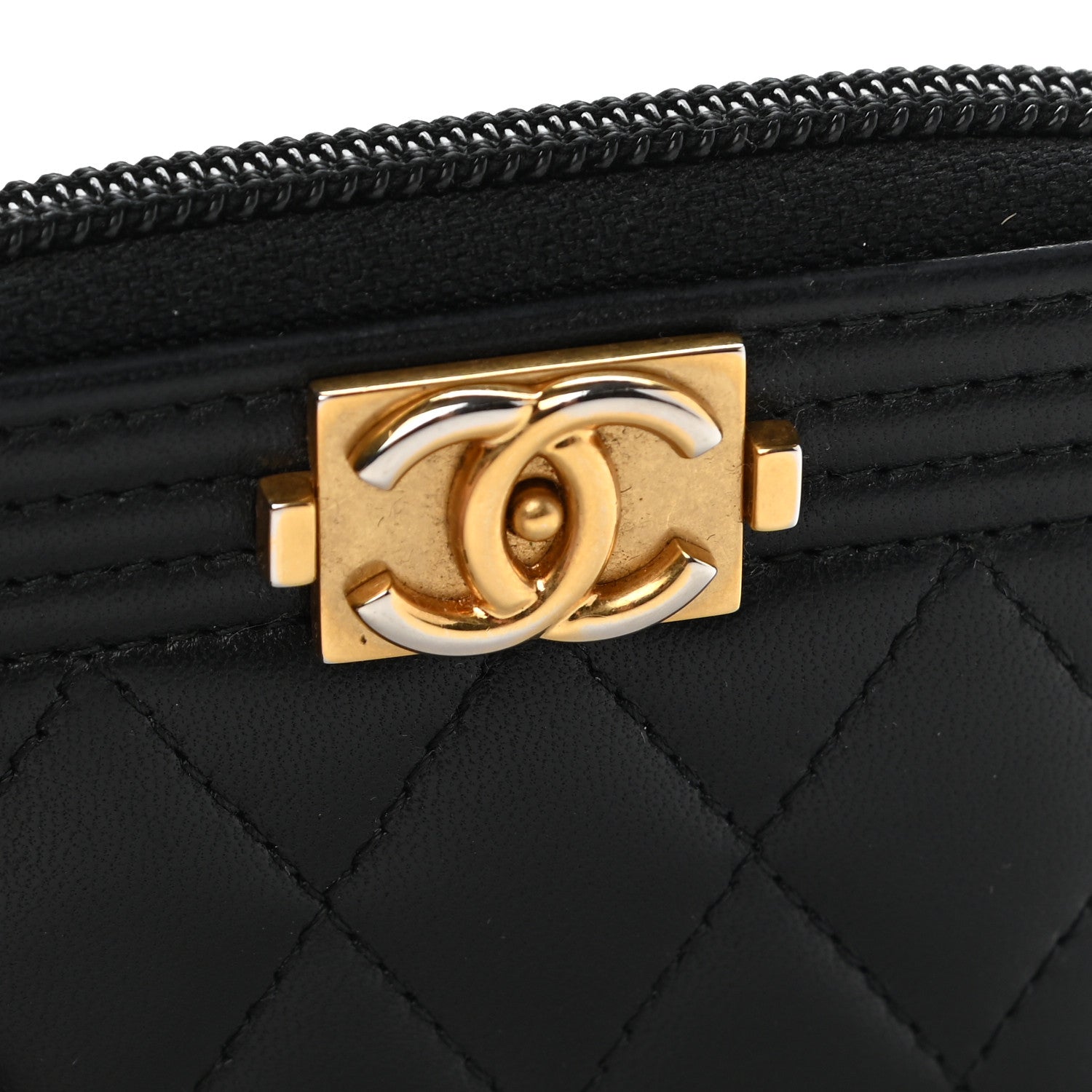 Chanel Lambskin Quilted Zip Around Boy Coin Purse Wallet Black 8 of 9