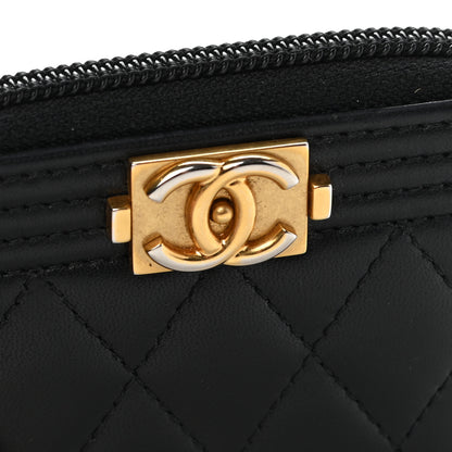 Chanel Lambskin Quilted Zip Around Boy Coin Purse Wallet Black 8 of 9