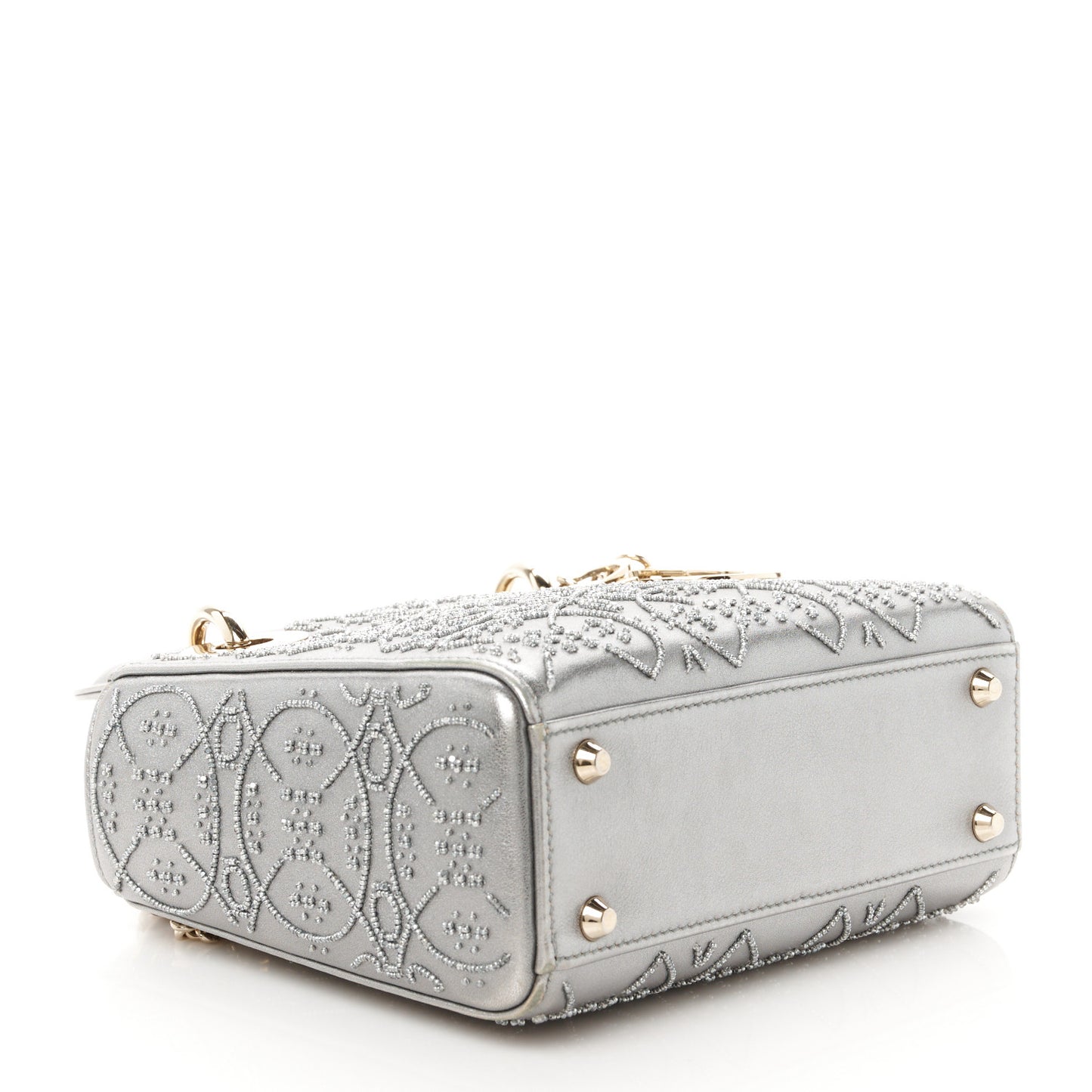 Metallic Lambskin Beaded Embroidered Mini Lady Dior Silver