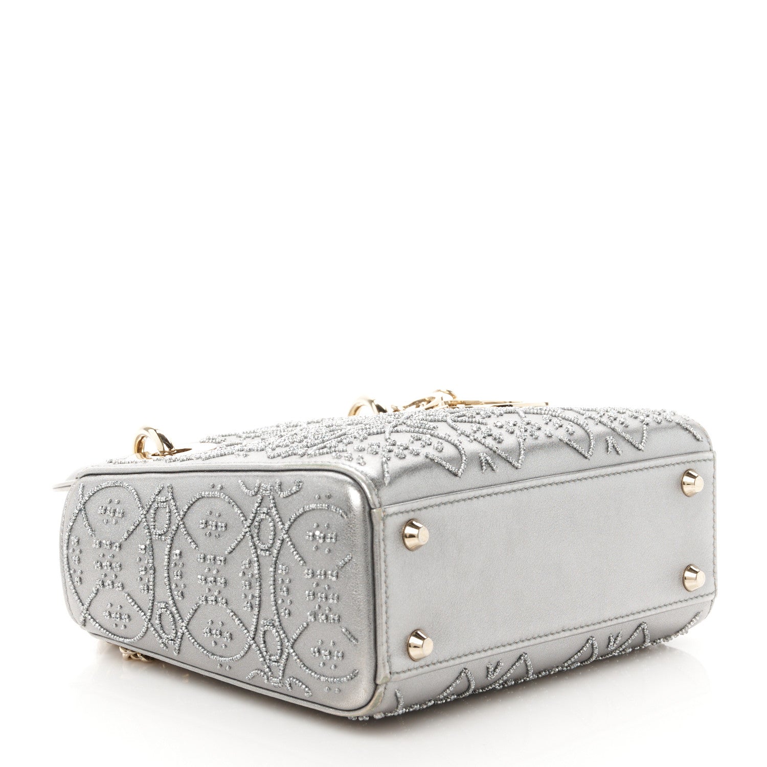 Christian Dior Metallic Lambskin Beaded Embroidered Mini Lady Dior Silver 4 of 11