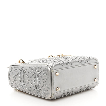 Christian Dior Metallic Lambskin Beaded Embroidered Mini Lady Dior Silver 4 of 11
