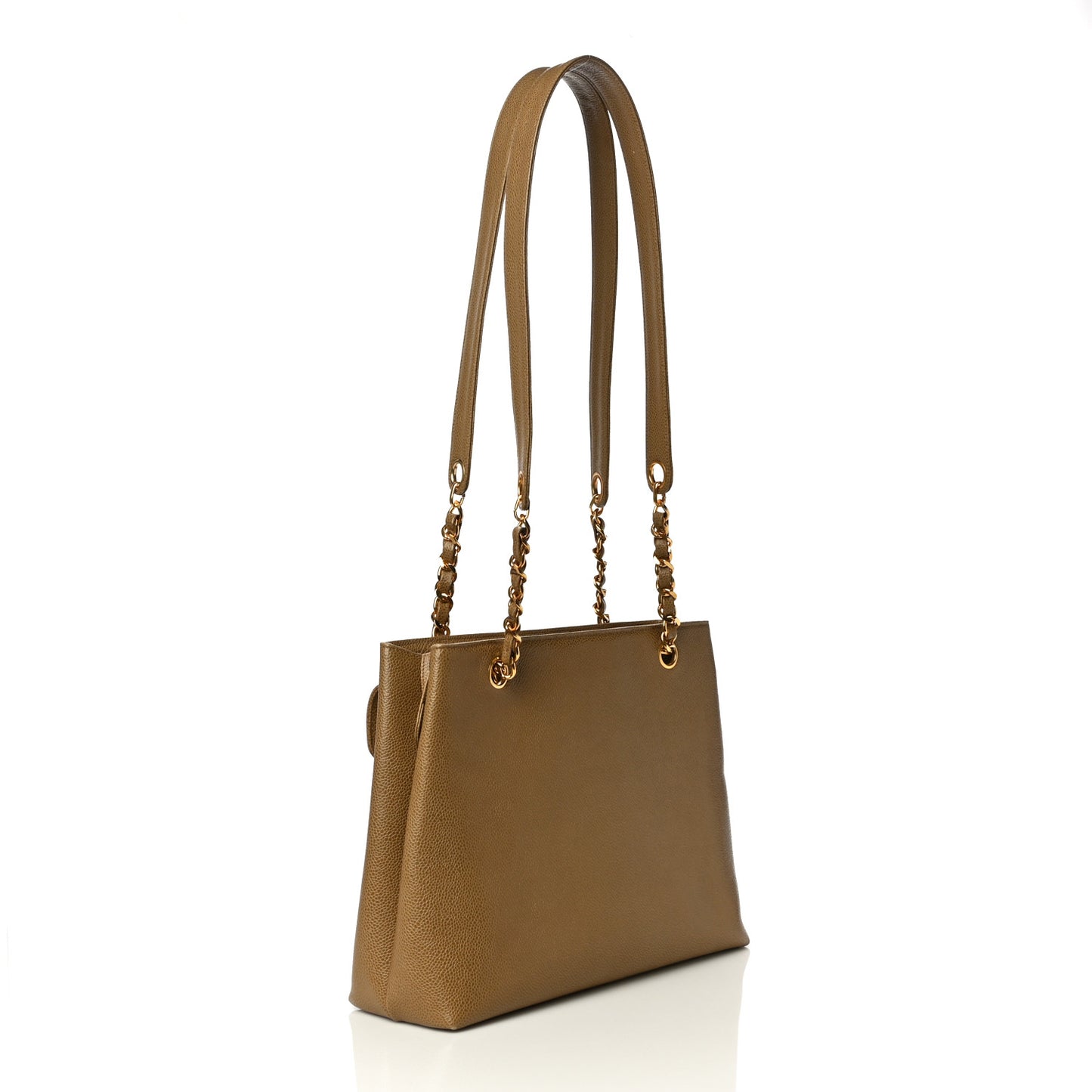 Caviar Flap Shoulder Bag Beige