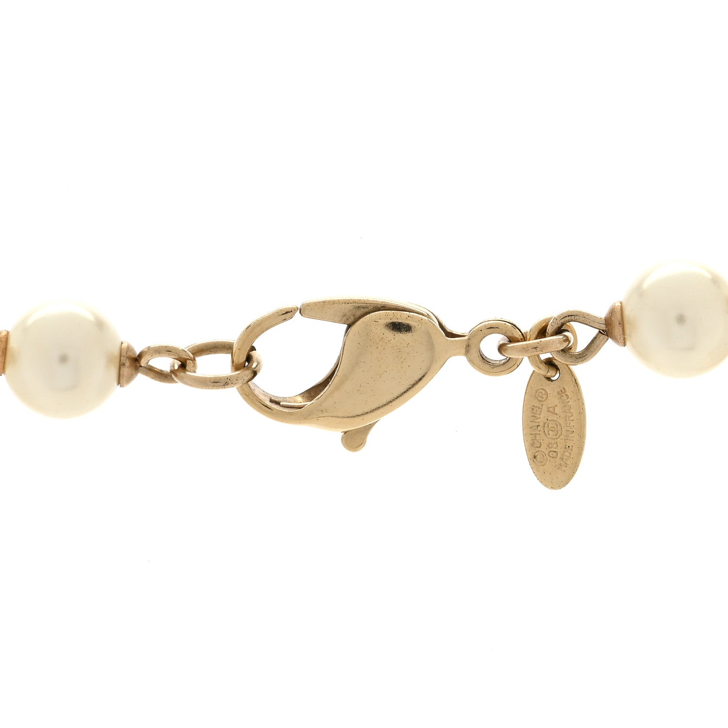 Chanel Pearl Crystal CC Camellia Short Necklace Gold 4 of 5