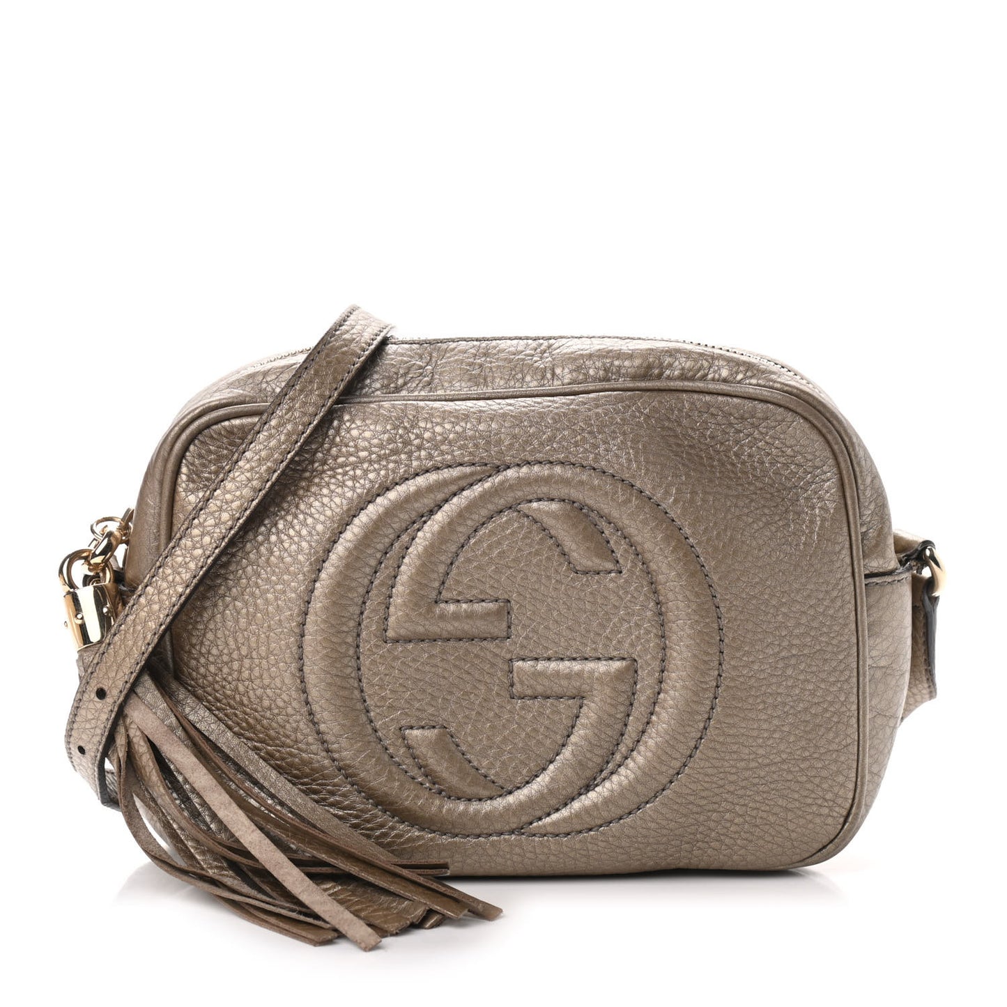 Metallic Pebbled Calfskin Small Soho Disco Bag Golden Beige