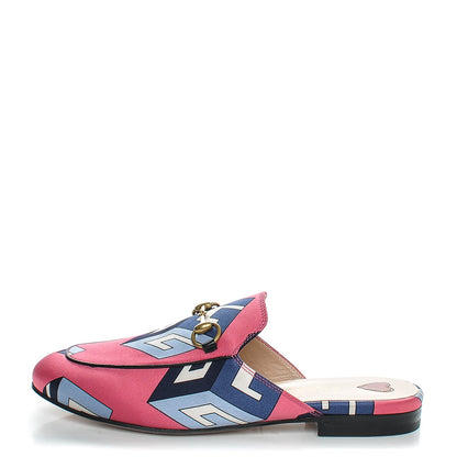 Gucci Satin GG Wallpaper Womens Princetown Slippers 36 Pink Flamboyant Blue Black 1 of 7