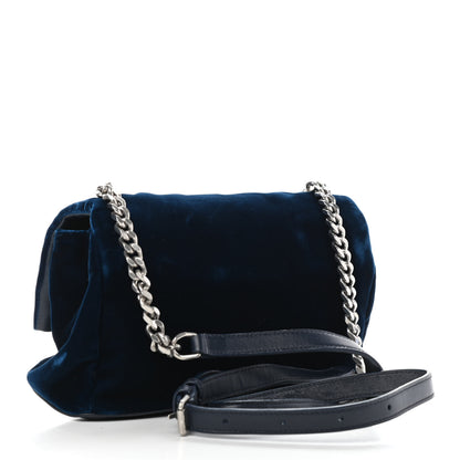 Saint Laurent Velvet Small West Hollywood Monogram Fold-Over Bag Blue 1 of 4