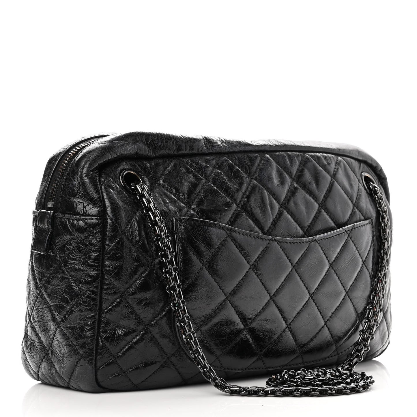 Metallic Aged Calfskin Quilted Medium Reissue Camera Case Black