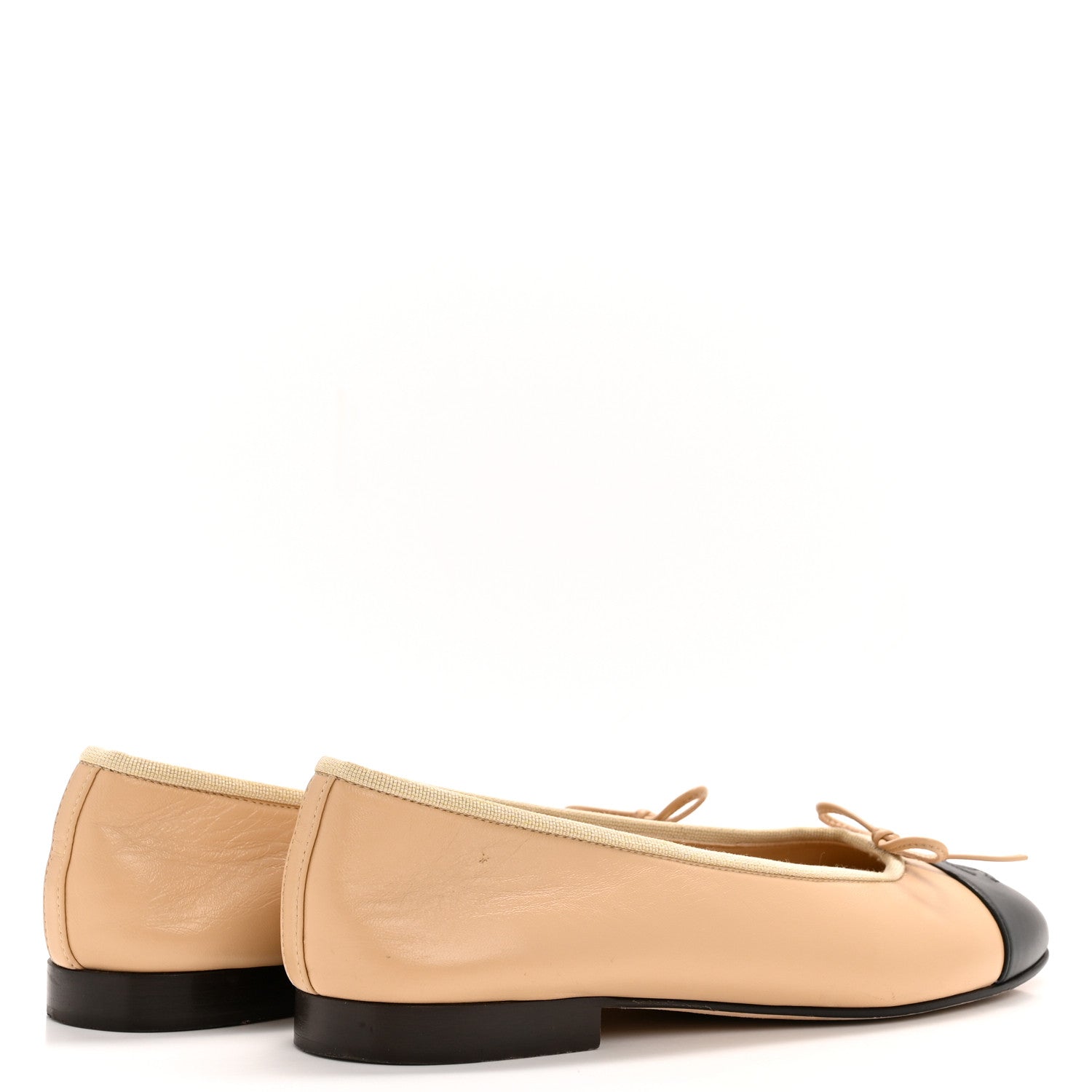 Chanel Lambskin Cap Toe CC Ballerina Flats 38 Beige Black 5 of 10