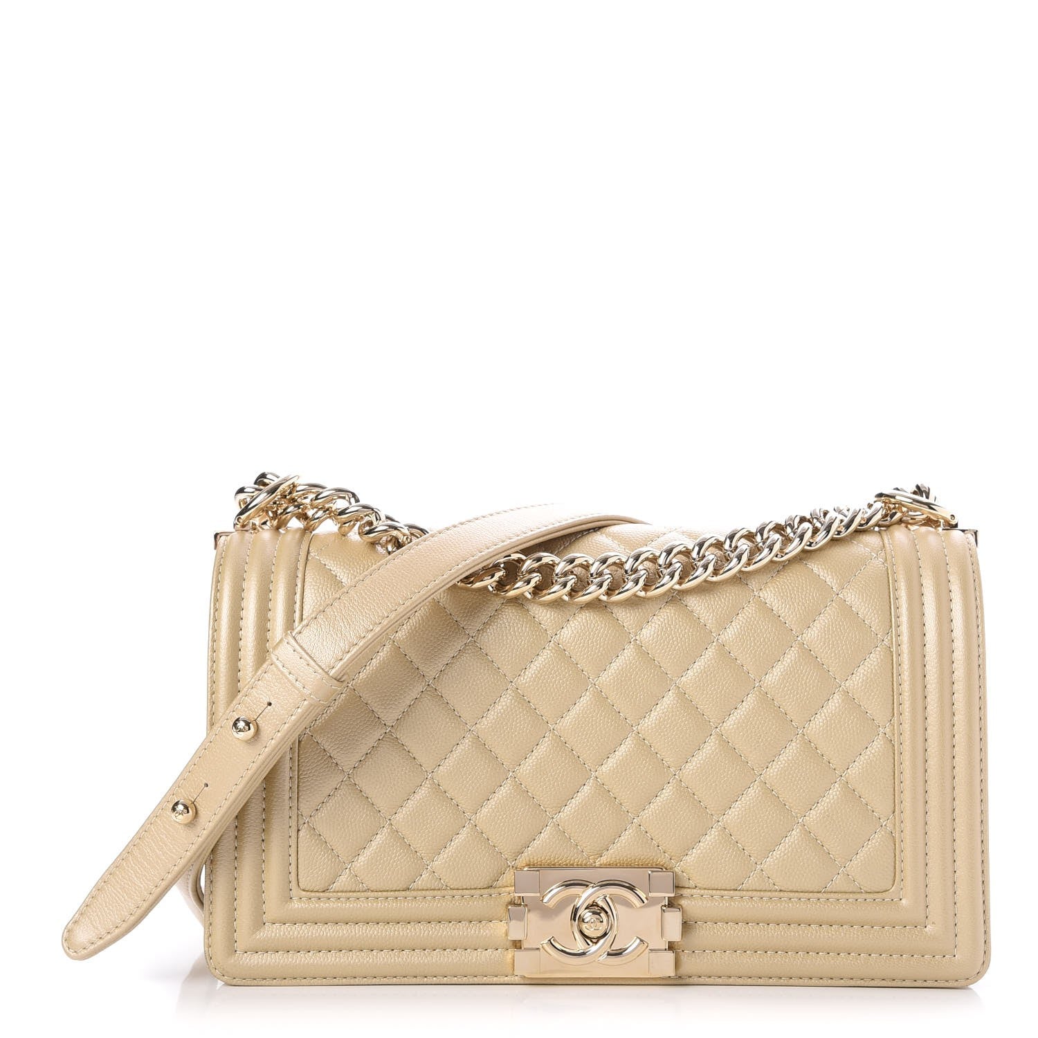 Chanel Pearly Caviar Quilted Medium Boy Flap Light Gold 1 of 7