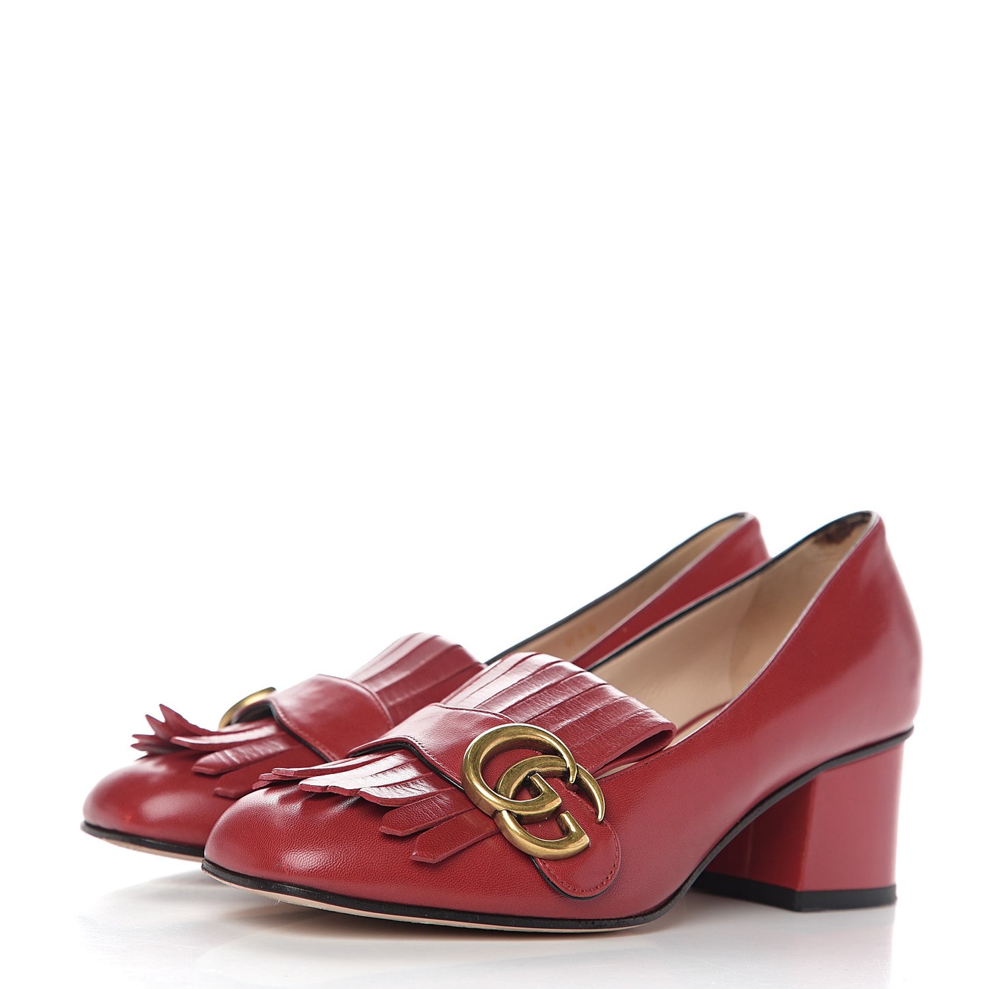 Malaga Kid GG Marmont Fringe 50mm Loafer Pumps 36 Hibiscus Red