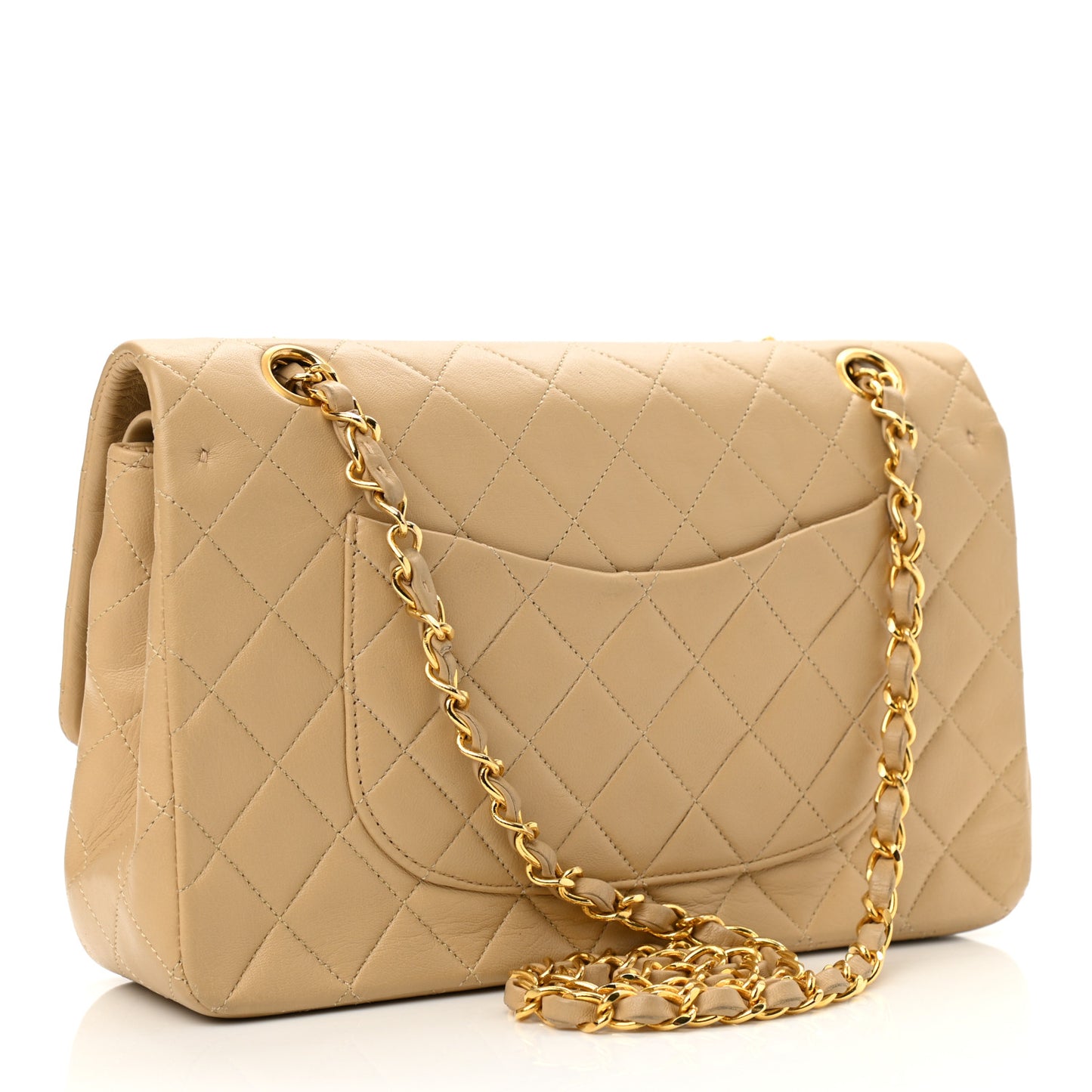 Lambskin Quilted Medium Double Flap Beige